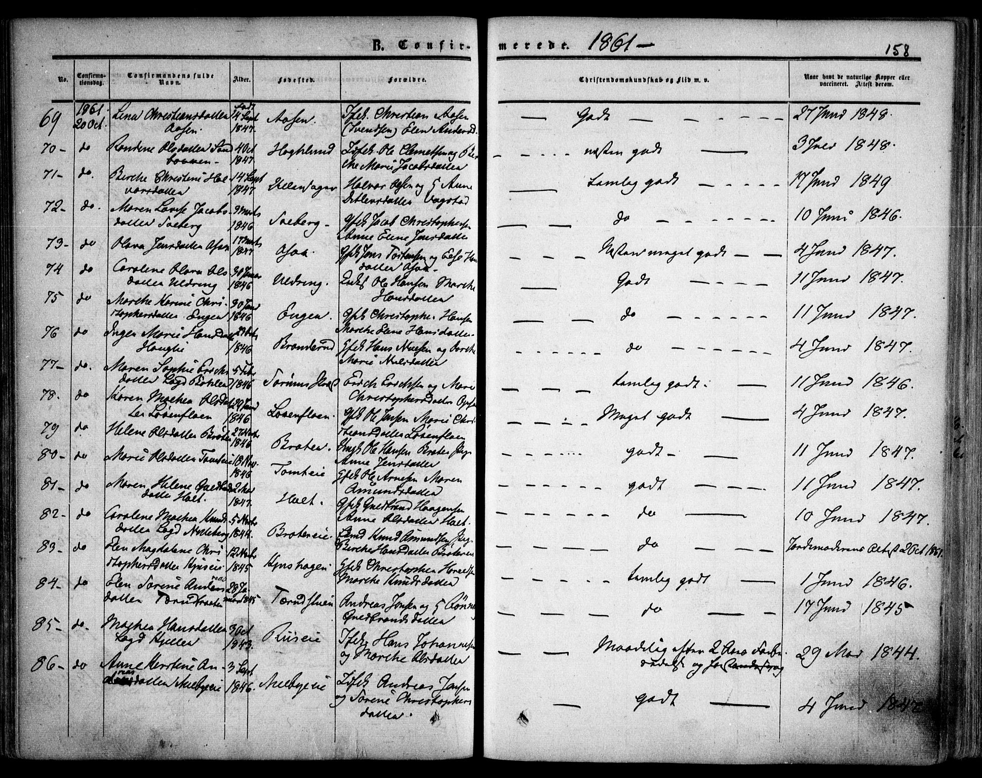 Skedsmo prestekontor Kirkebøker, AV/SAO-A-10033a/F/Fa/L0010: Ministerialbok nr. I 10, 1854-1865, s. 158