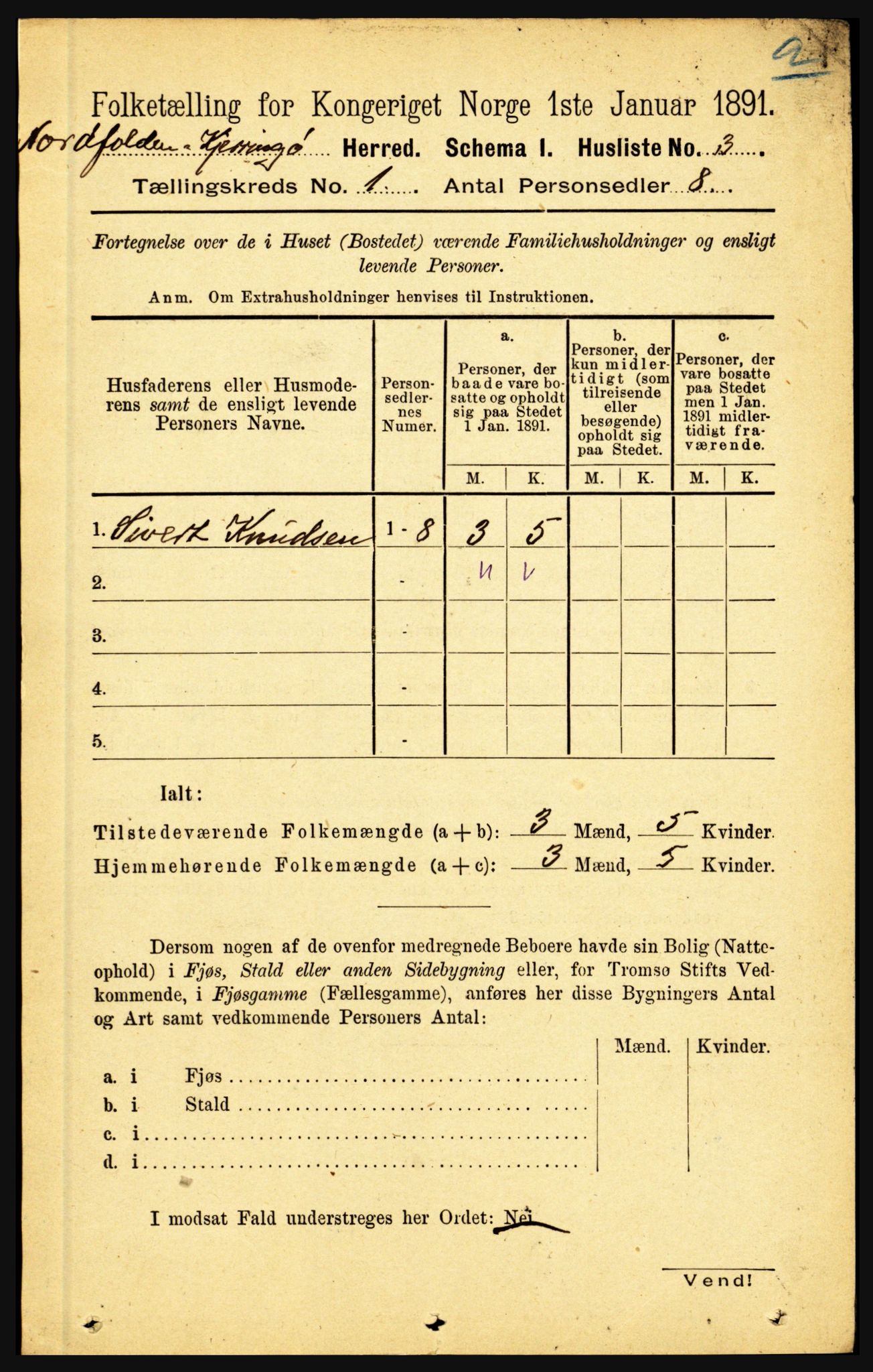 RA, Folketelling 1891 for 1846 Nordfold-Kjerringøy herred, 1891, s. 30
