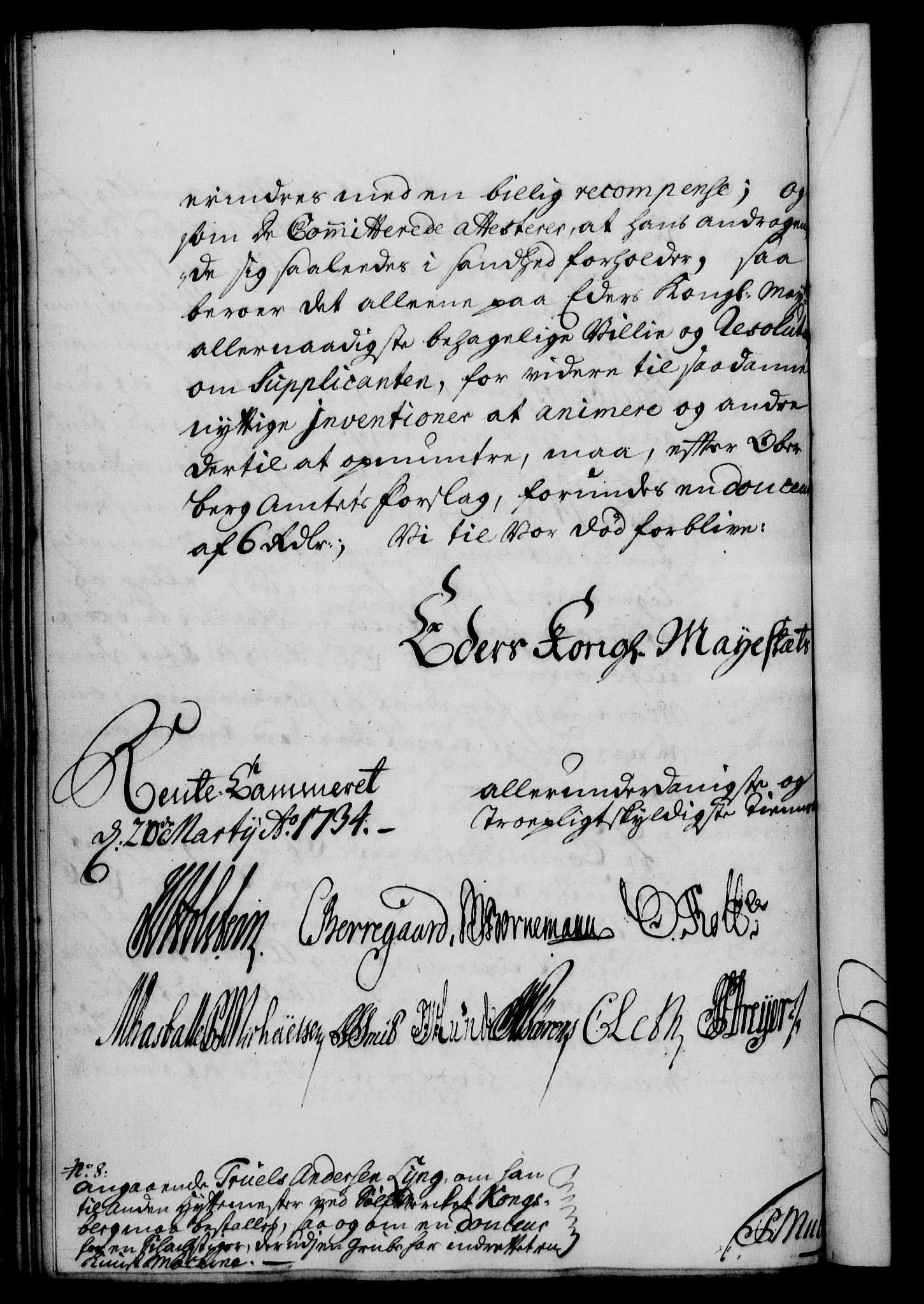 Rentekammeret, Kammerkanselliet, AV/RA-EA-3111/G/Gf/Gfa/L0017: Norsk relasjons- og resolusjonsprotokoll (merket RK 52.17), 1734, s. 216