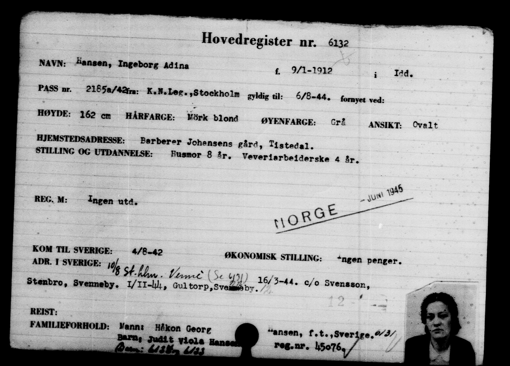 Utenriksstasjonene, Legasjonen i Stockholm, Flyktningkontoret, AV/RA-S-6753/V/Va/L0004: Kjesäterkartoteket, flyktninger med registreringsnr. 3496-6610, 1940-1945, s. 3091