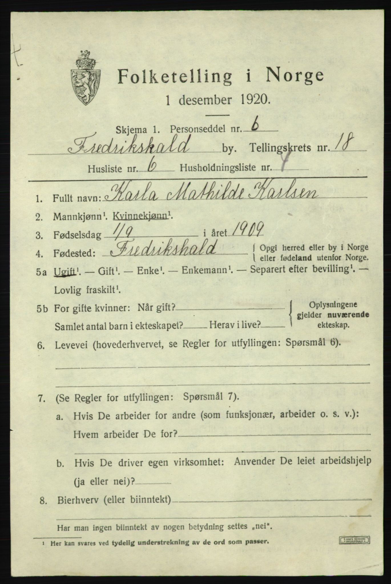 SAO, Folketelling 1920 for 0101 Fredrikshald kjøpstad, 1920, s. 27179