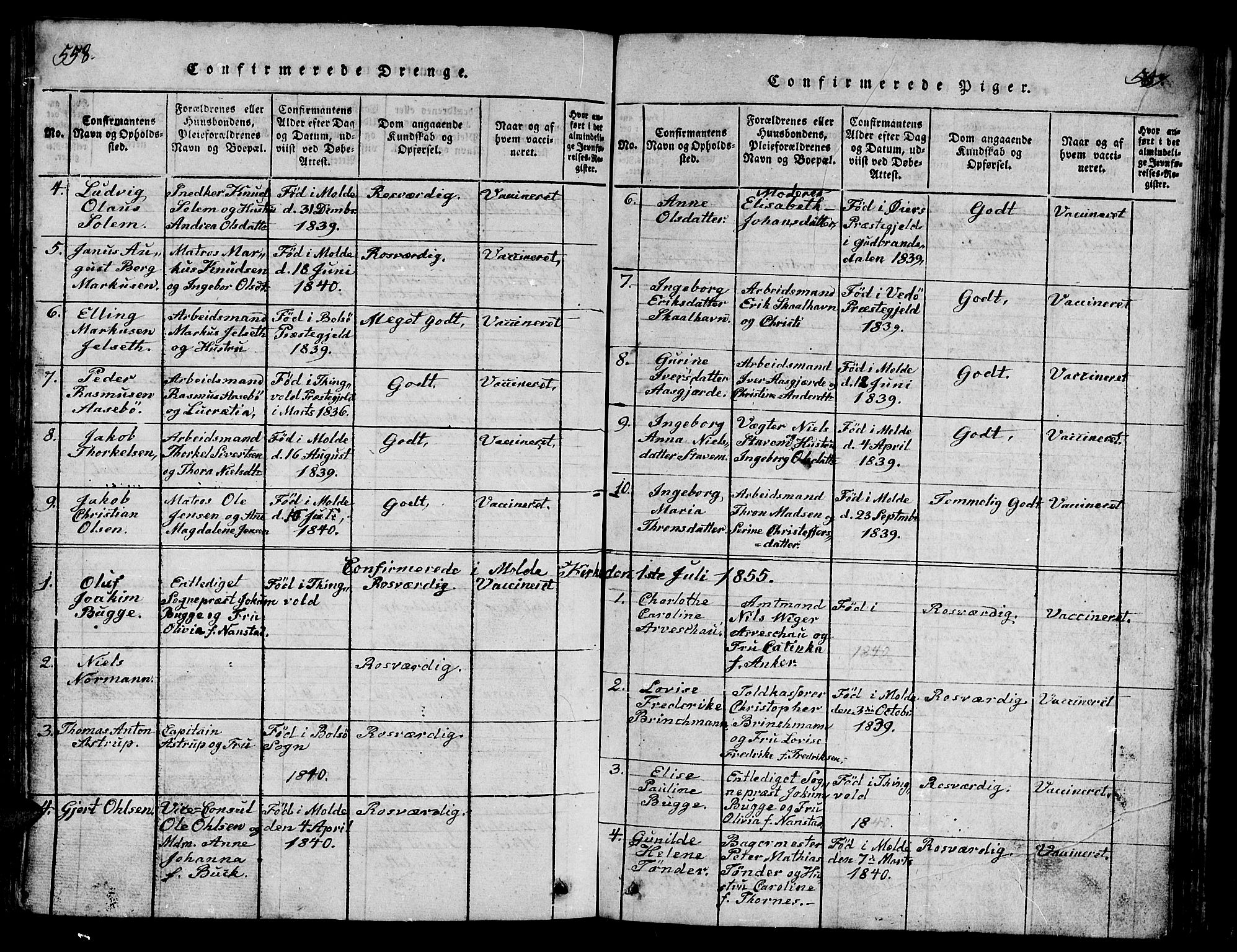 Ministerialprotokoller, klokkerbøker og fødselsregistre - Møre og Romsdal, AV/SAT-A-1454/558/L0700: Klokkerbok nr. 558C01, 1818-1868, s. 558-559