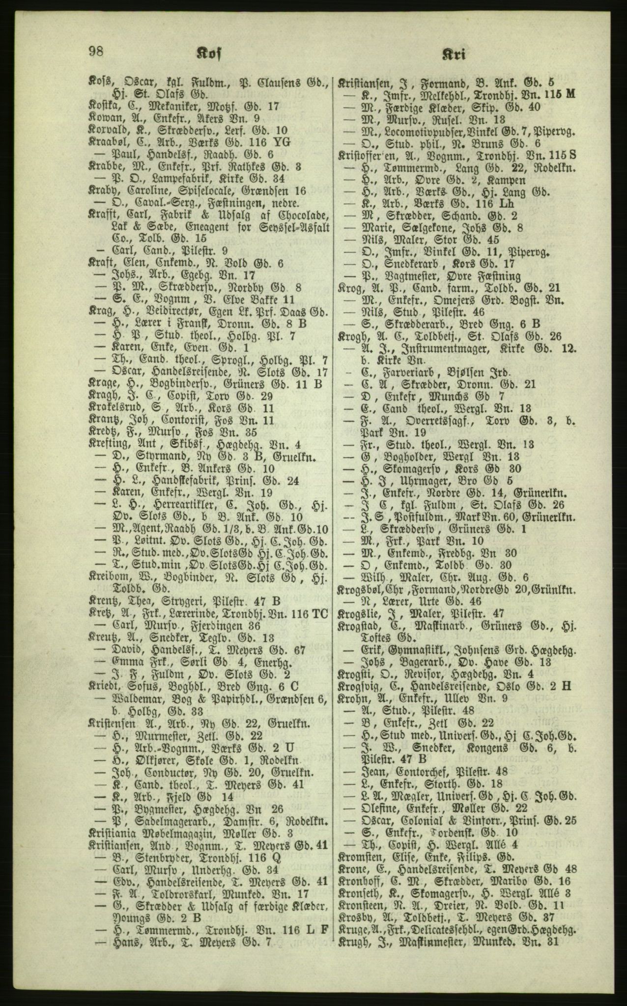Kristiania/Oslo adressebok, PUBL/-, 1879, s. 98
