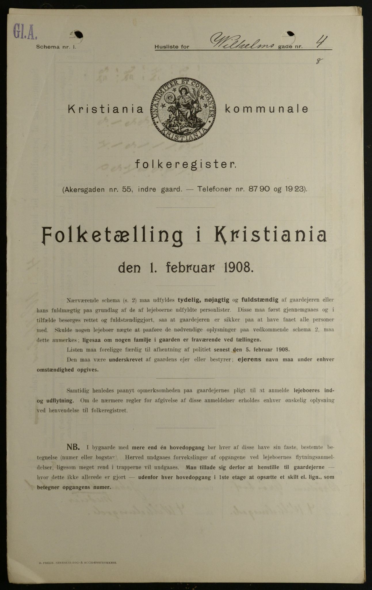 OBA, Kommunal folketelling 1.2.1908 for Kristiania kjøpstad, 1908, s. 115081