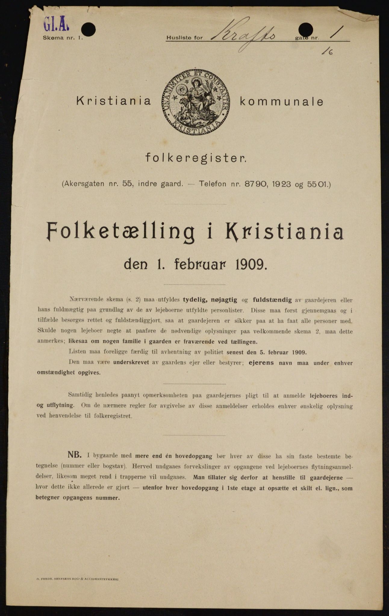 OBA, Kommunal folketelling 1.2.1909 for Kristiania kjøpstad, 1909, s. 49391