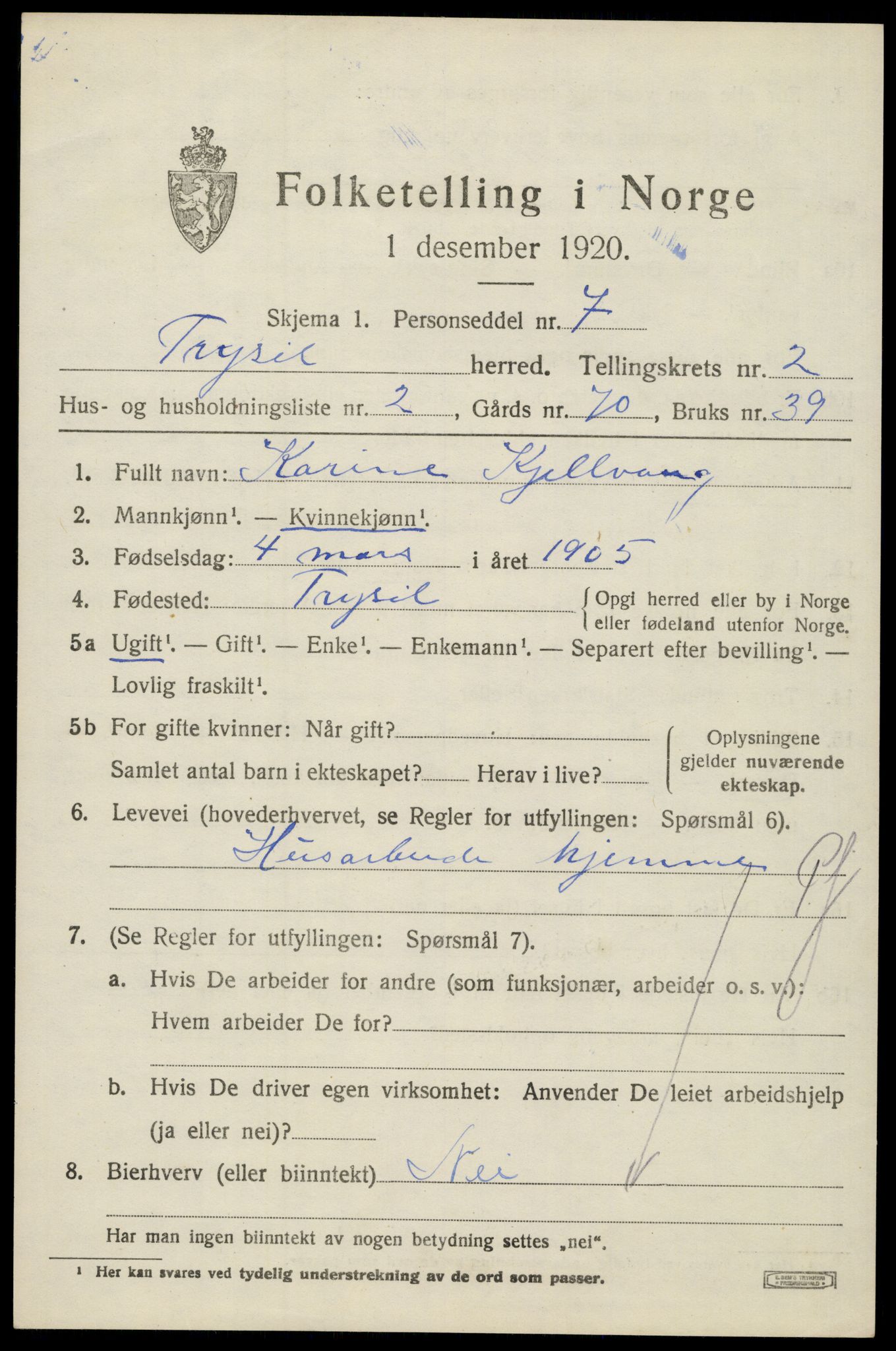 SAH, Folketelling 1920 for 0428 Trysil herred, 1920, s. 3111
