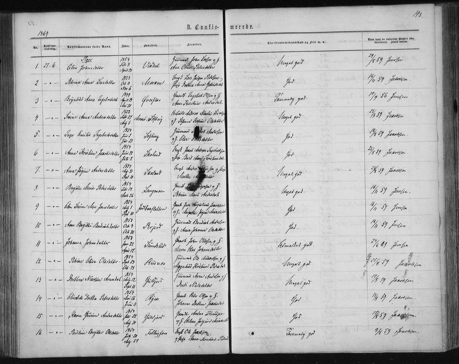 Ministerialprotokoller, klokkerbøker og fødselsregistre - Nordland, AV/SAT-A-1459/820/L0294: Ministerialbok nr. 820A15, 1866-1879, s. 193