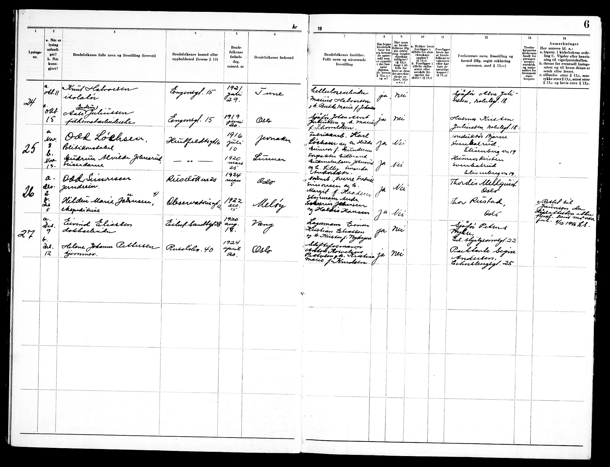 Piperviken prestekontor Kirkebøker, AV/SAO-A-10874/H/L0003: Lysningsprotokoll nr. 3, 1945-1959, s. 6