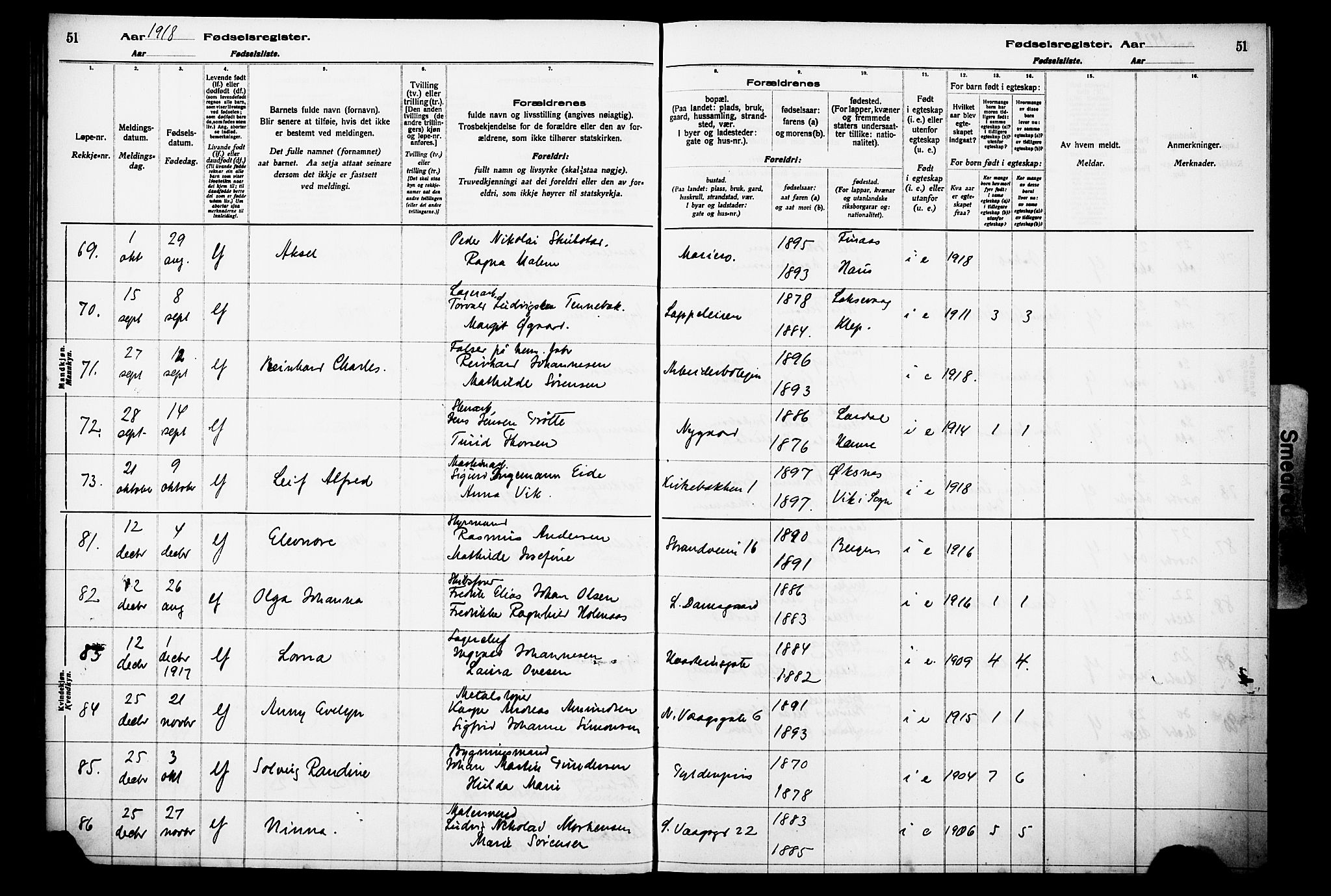 Laksevåg Sokneprestembete, AV/SAB-A-76501/I/Id/L00A1: Fødselsregister nr. A 1, 1916-1926, s. 51