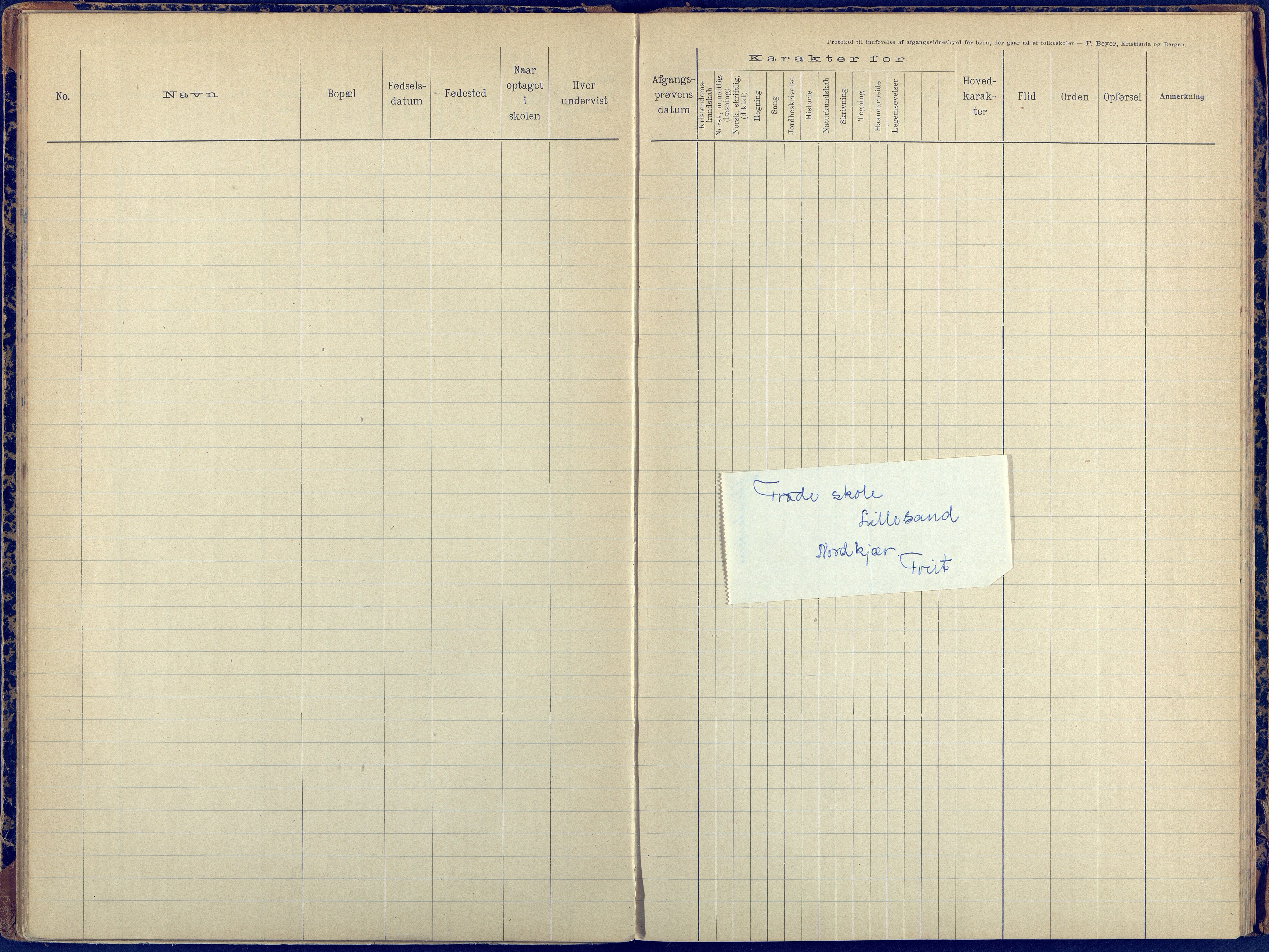 Stokken kommune, Stokken skole, AAKS/KA0917-550/F07/L0001: Protokoll til indførelse av avgangsvidnesbyrd for børn der går ud af folkeskolen, 1892-1959