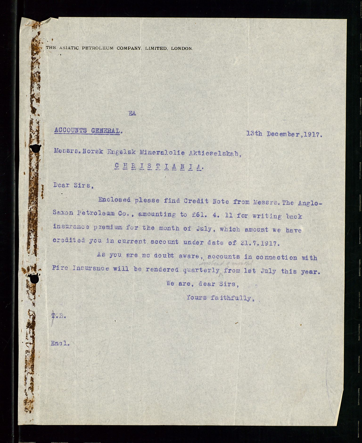 Pa 1521 - A/S Norske Shell, AV/SAST-A-101915/E/Ea/Eaa/L0001: Sjefskorrespondanse, 1917, s. 60