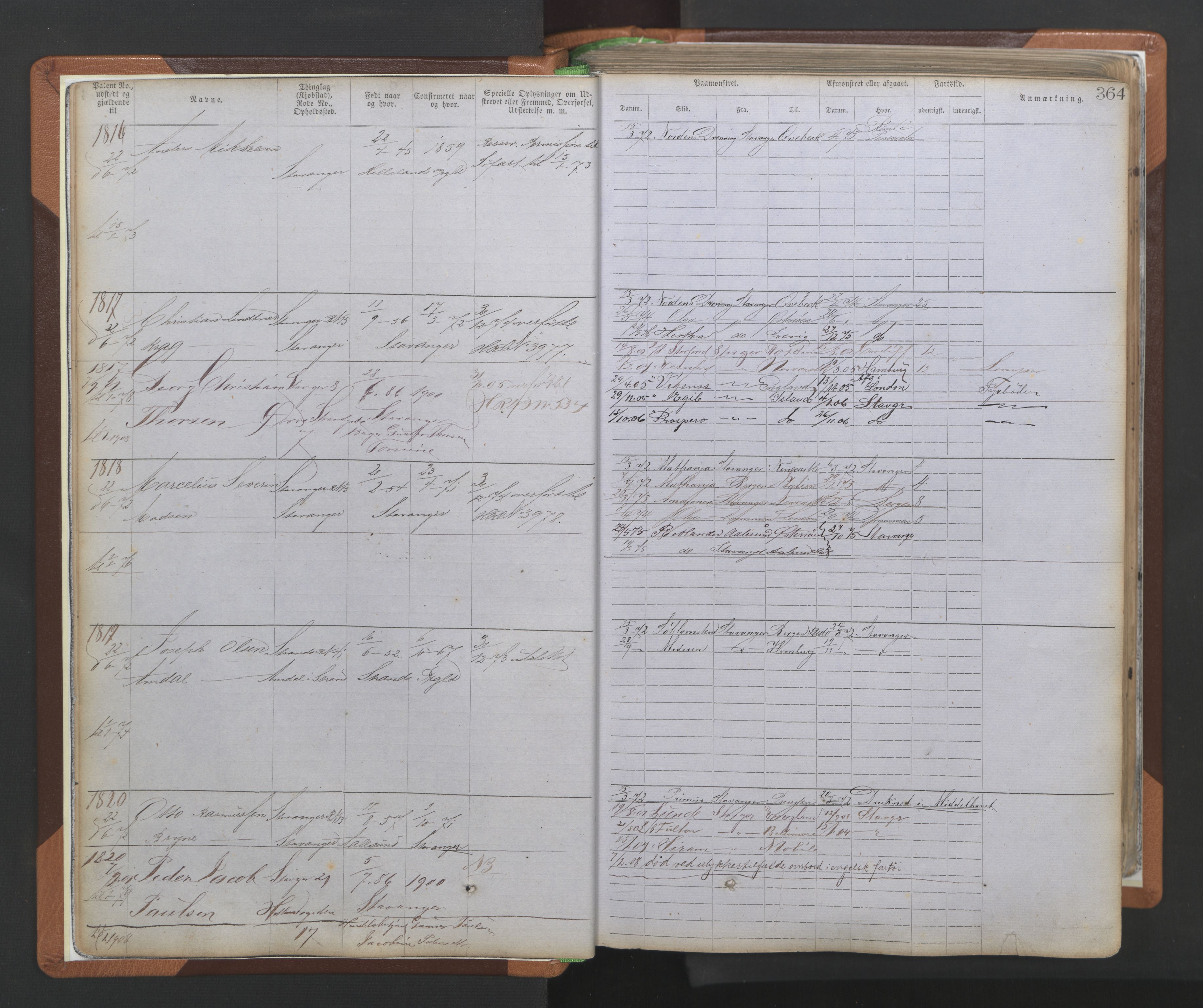 Stavanger sjømannskontor, AV/SAST-A-102006/F/Ff/L0009: Annotasjonsrulle, patentnr. 1805-3605 (dublett), 1872-1900, s. 7