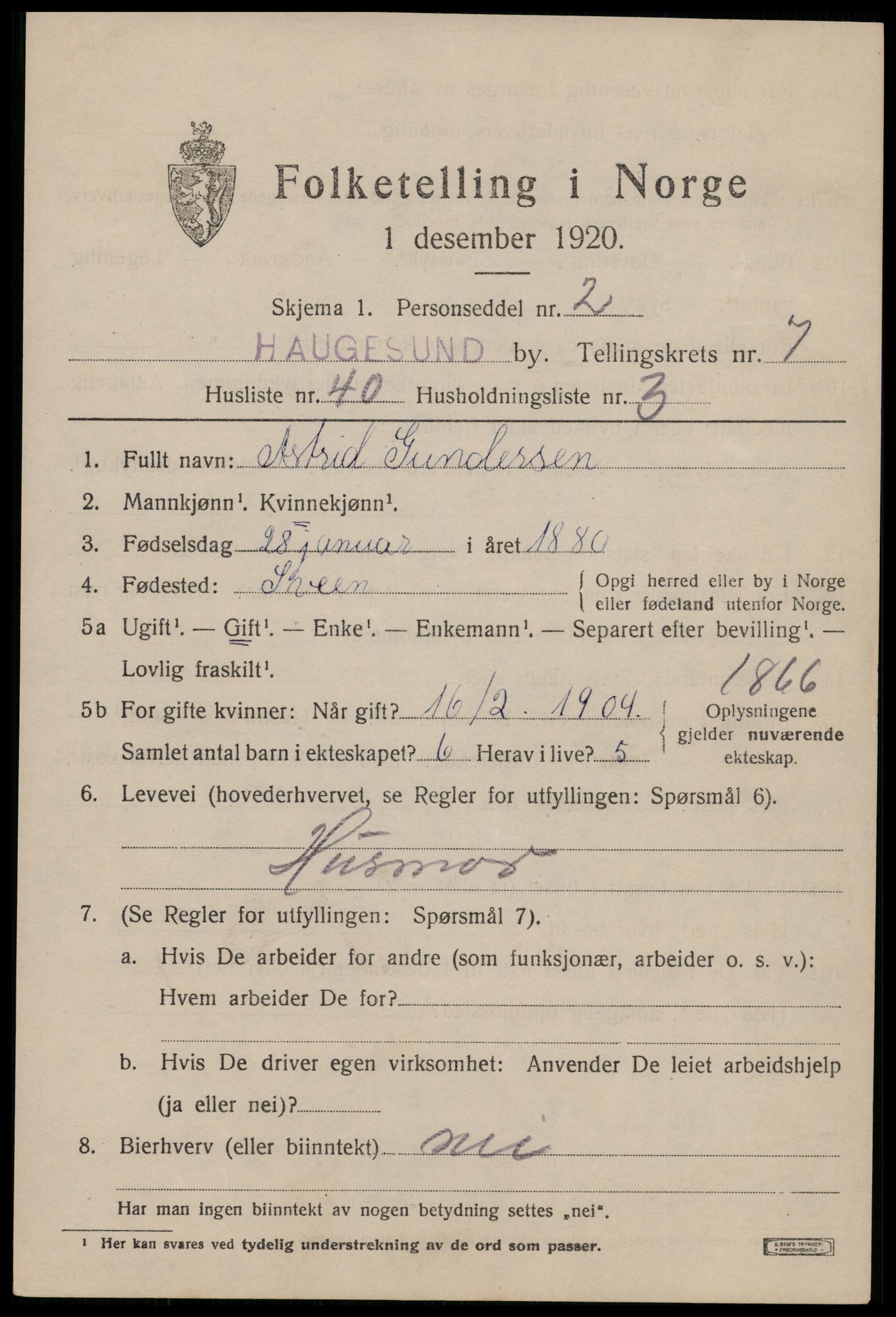 SAST, Folketelling 1920 for 1106 Haugesund kjøpstad, 1920, s. 25733