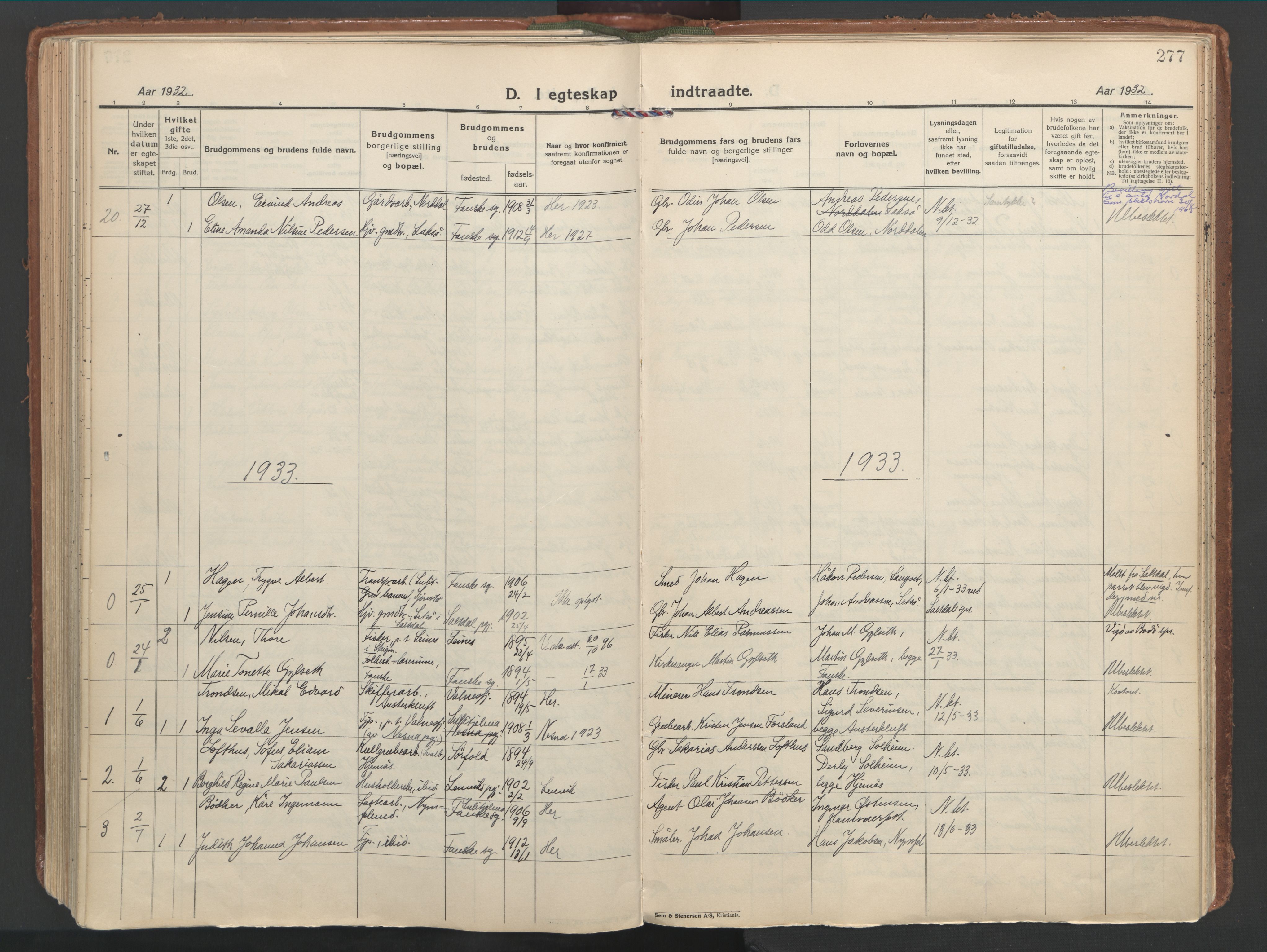 Ministerialprotokoller, klokkerbøker og fødselsregistre - Nordland, AV/SAT-A-1459/849/L0699: Ministerialbok nr. 849A10, 1924-1937, s. 277