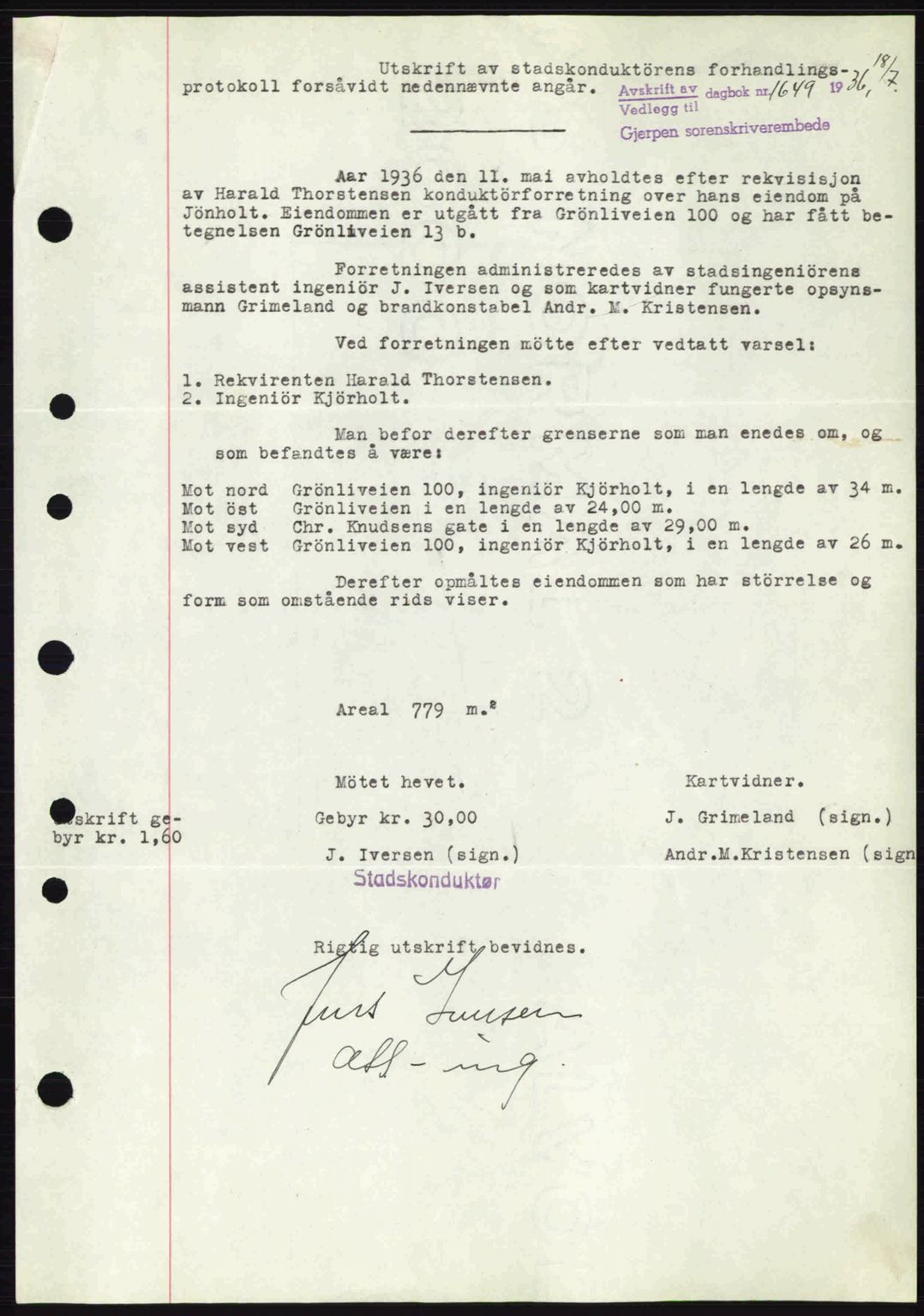 Gjerpen sorenskriveri, SAKO/A-216/G/Ga/Gae/L0067: Pantebok nr. A-66 - A-68, 1936-1937, Dagboknr: 1649/1936
