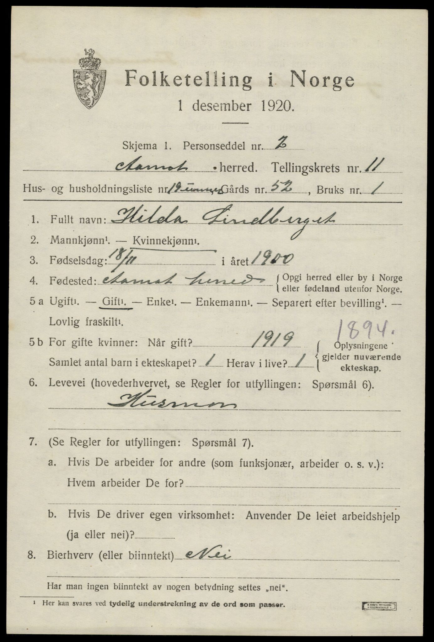 SAH, Folketelling 1920 for 0429 Åmot herred, 1920, s. 9605
