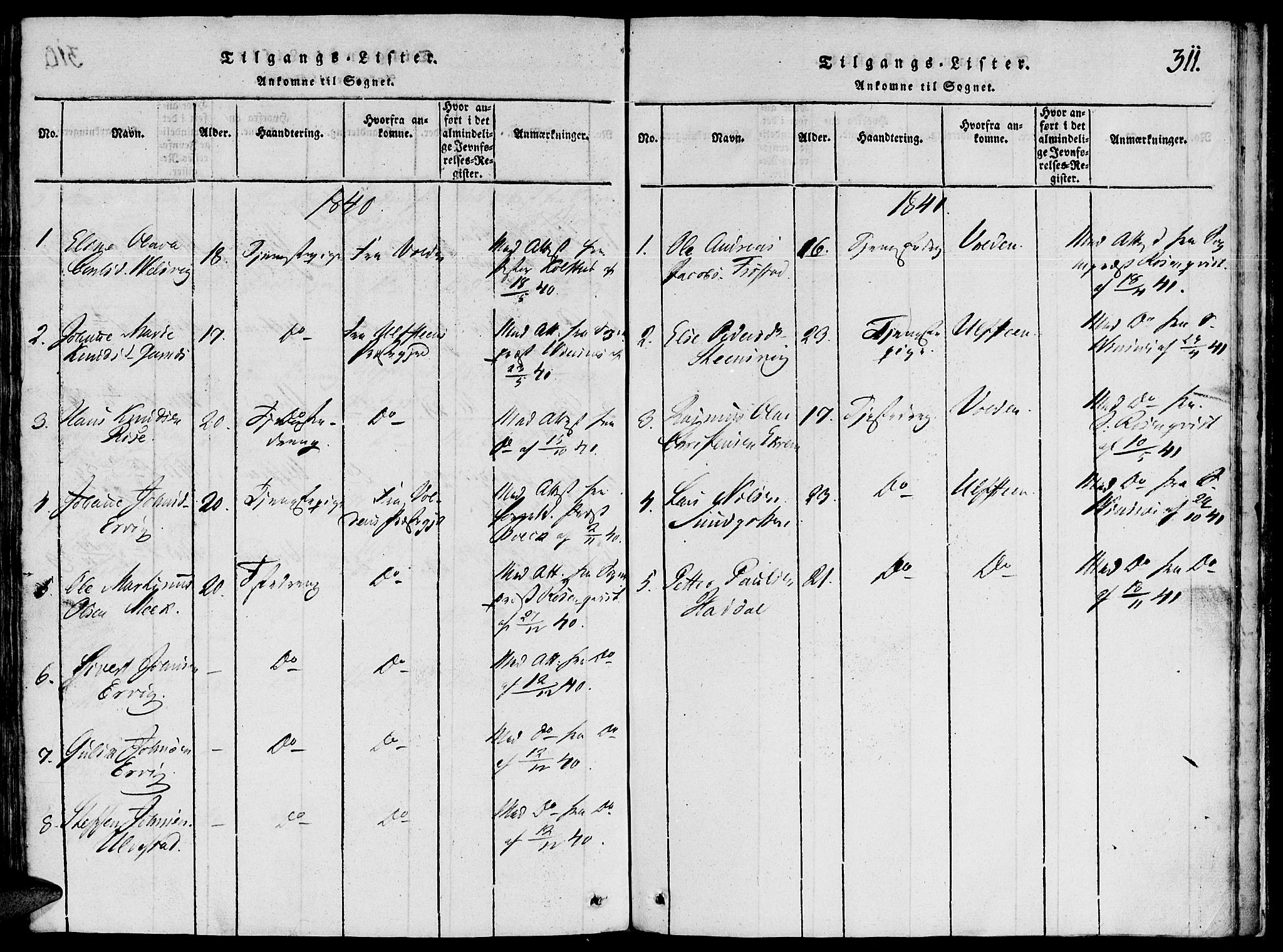 Ministerialprotokoller, klokkerbøker og fødselsregistre - Møre og Romsdal, SAT/A-1454/507/L0069: Ministerialbok nr. 507A04, 1816-1841, s. 311