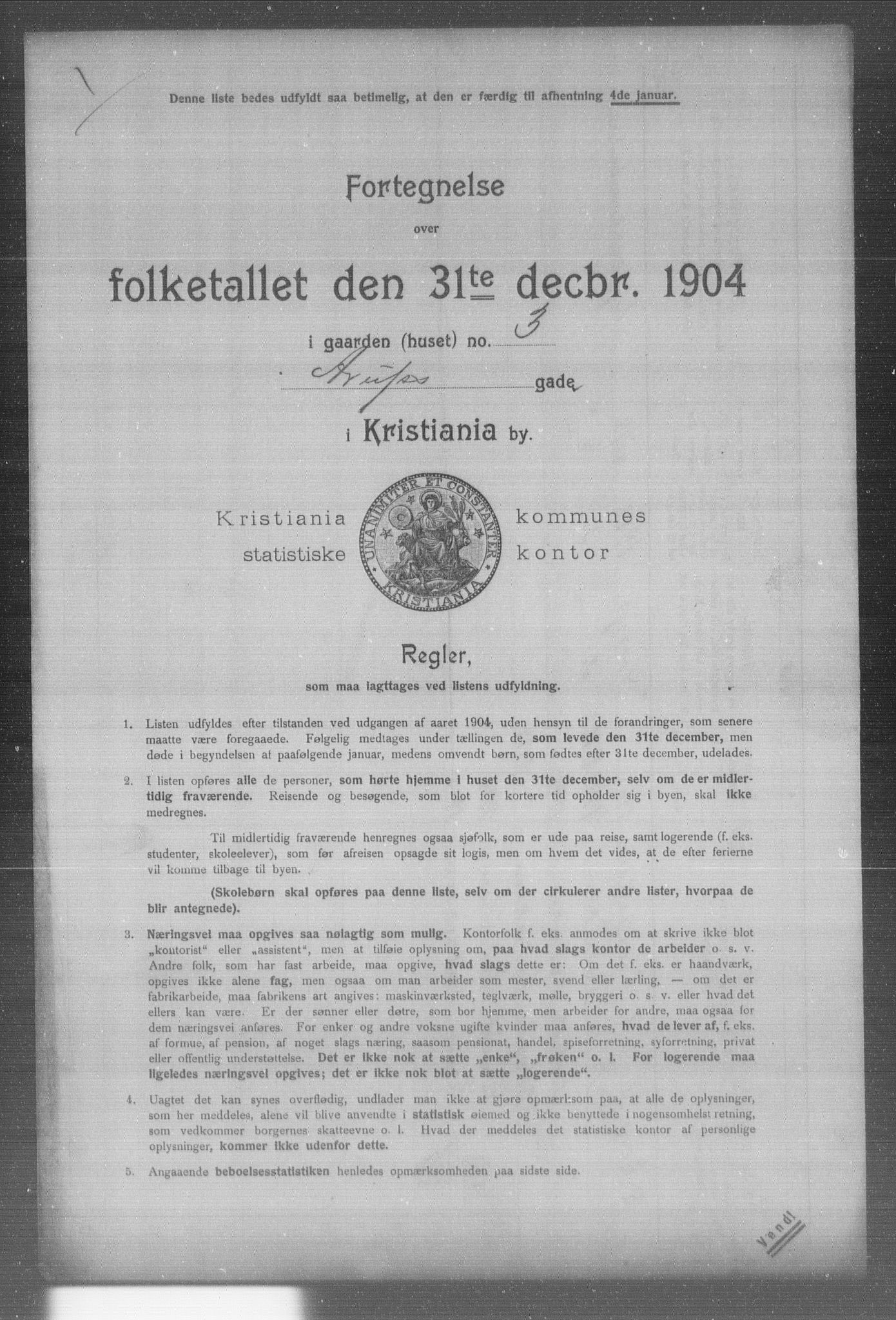 OBA, Kommunal folketelling 31.12.1904 for Kristiania kjøpstad, 1904, s. 585