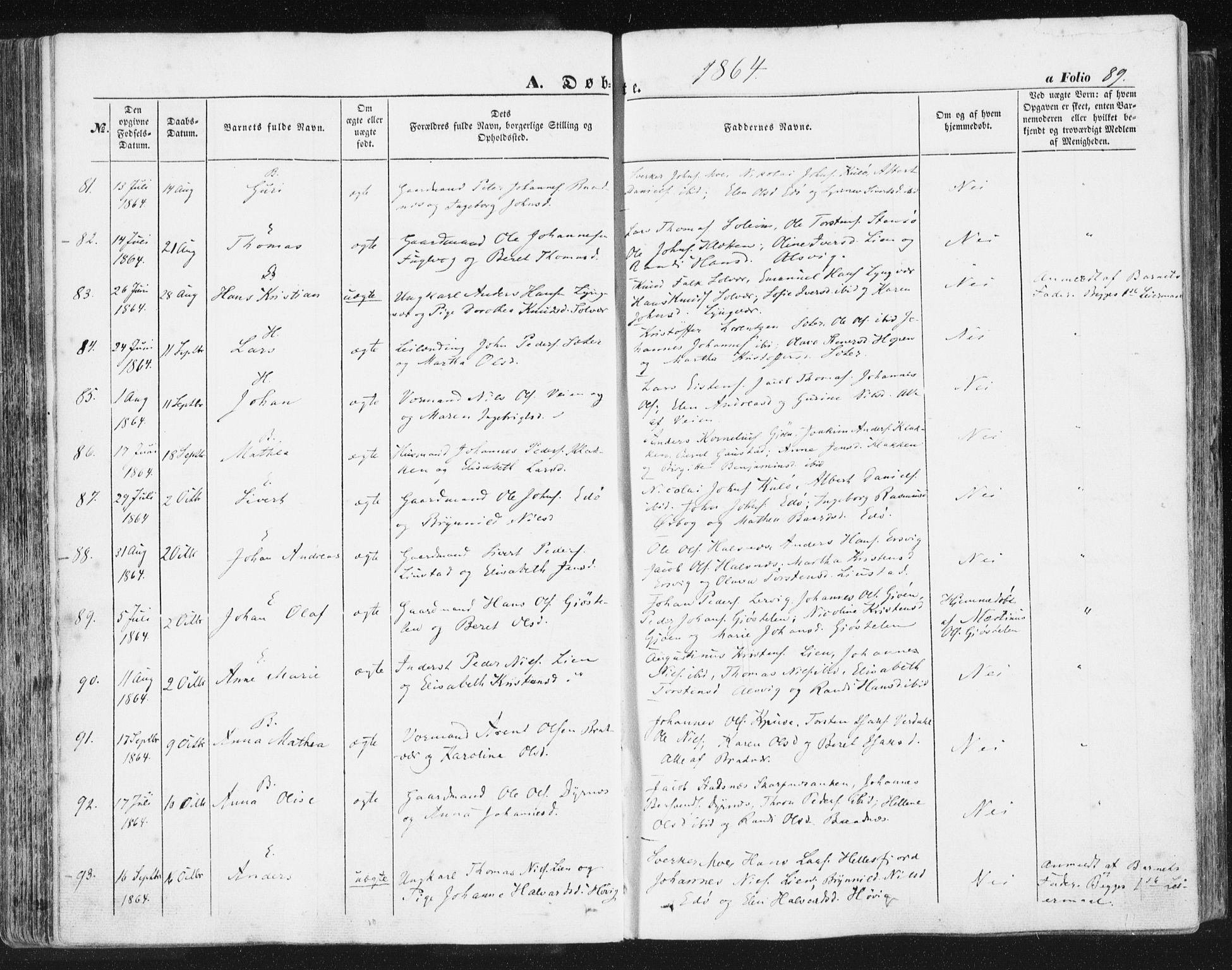 Ministerialprotokoller, klokkerbøker og fødselsregistre - Møre og Romsdal, AV/SAT-A-1454/581/L0937: Ministerialbok nr. 581A05, 1853-1872, s. 89