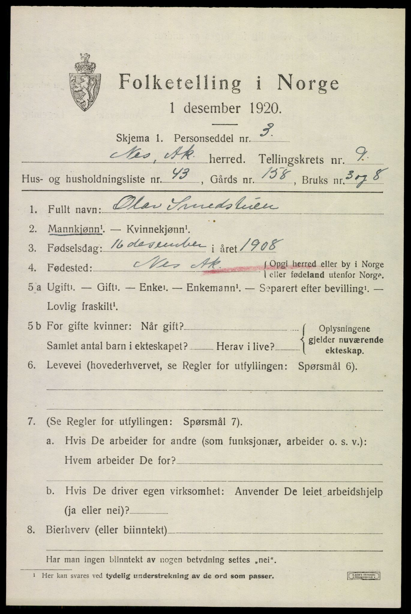 SAO, Folketelling 1920 for 0236 Nes herred, 1920, s. 10402