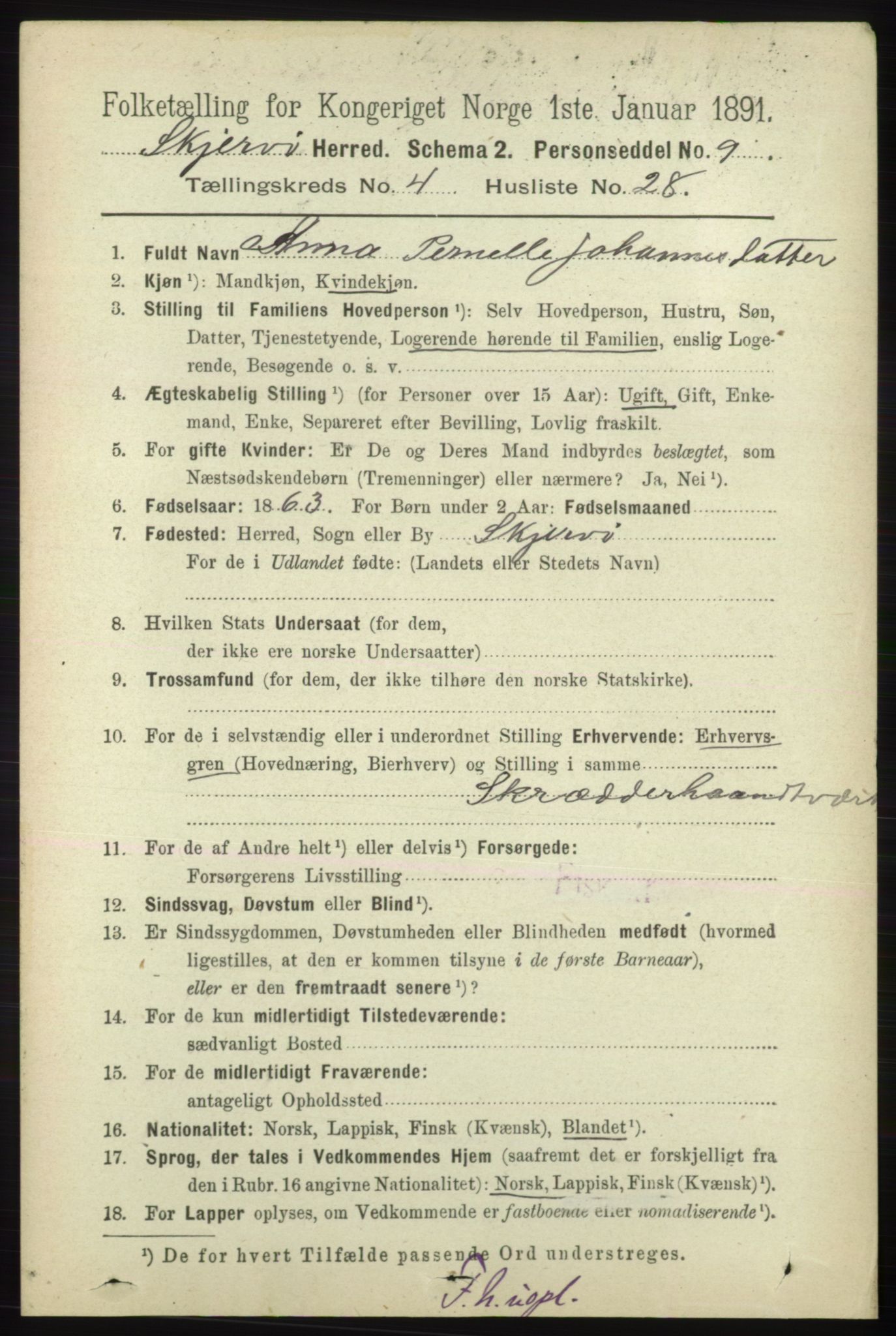 RA, Folketelling 1891 for 1941 Skjervøy herred, 1891, s. 2509