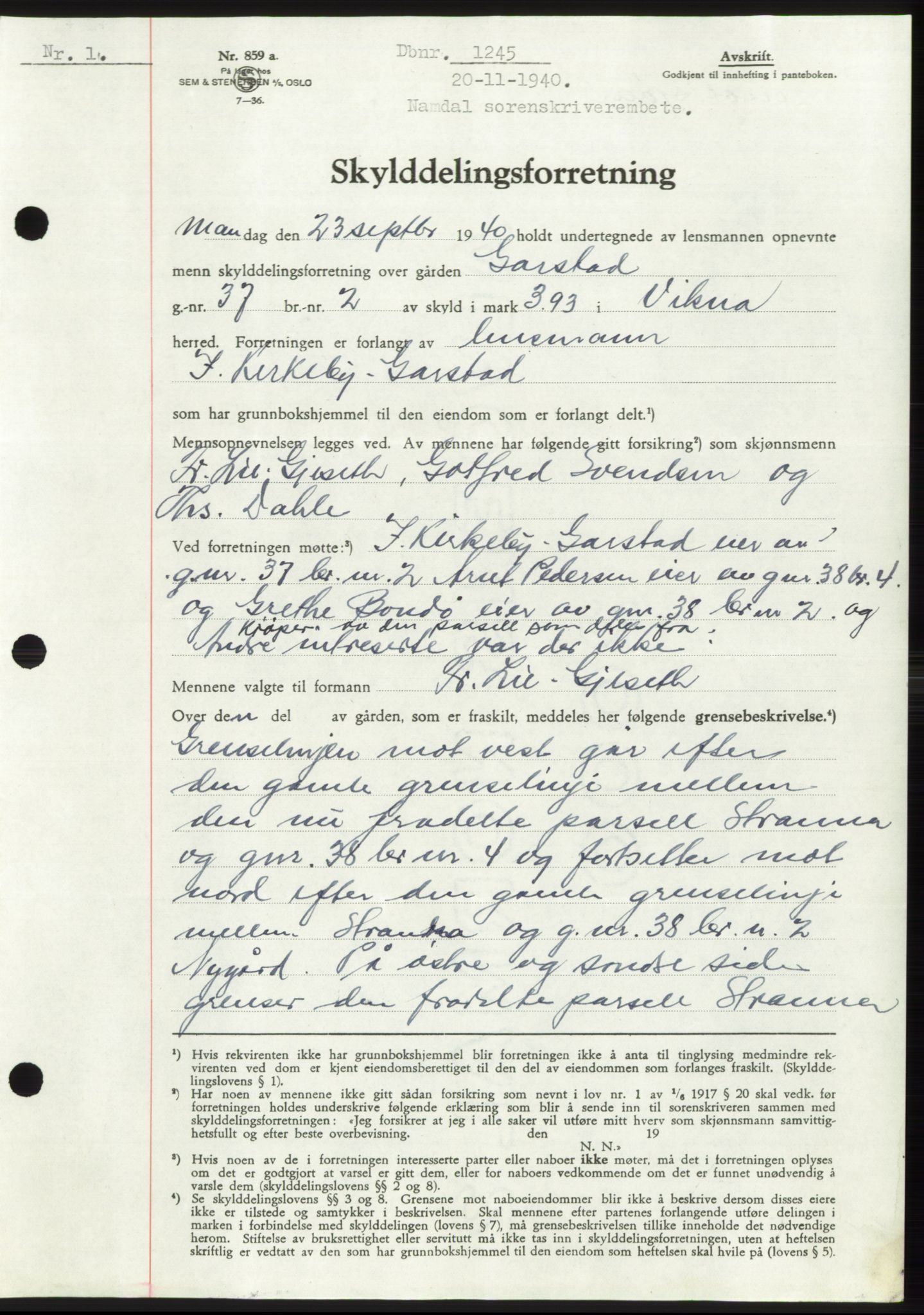 Namdal sorenskriveri, SAT/A-4133/1/2/2C: Pantebok nr. -, 1940-1941, Tingl.dato: 20.11.1940