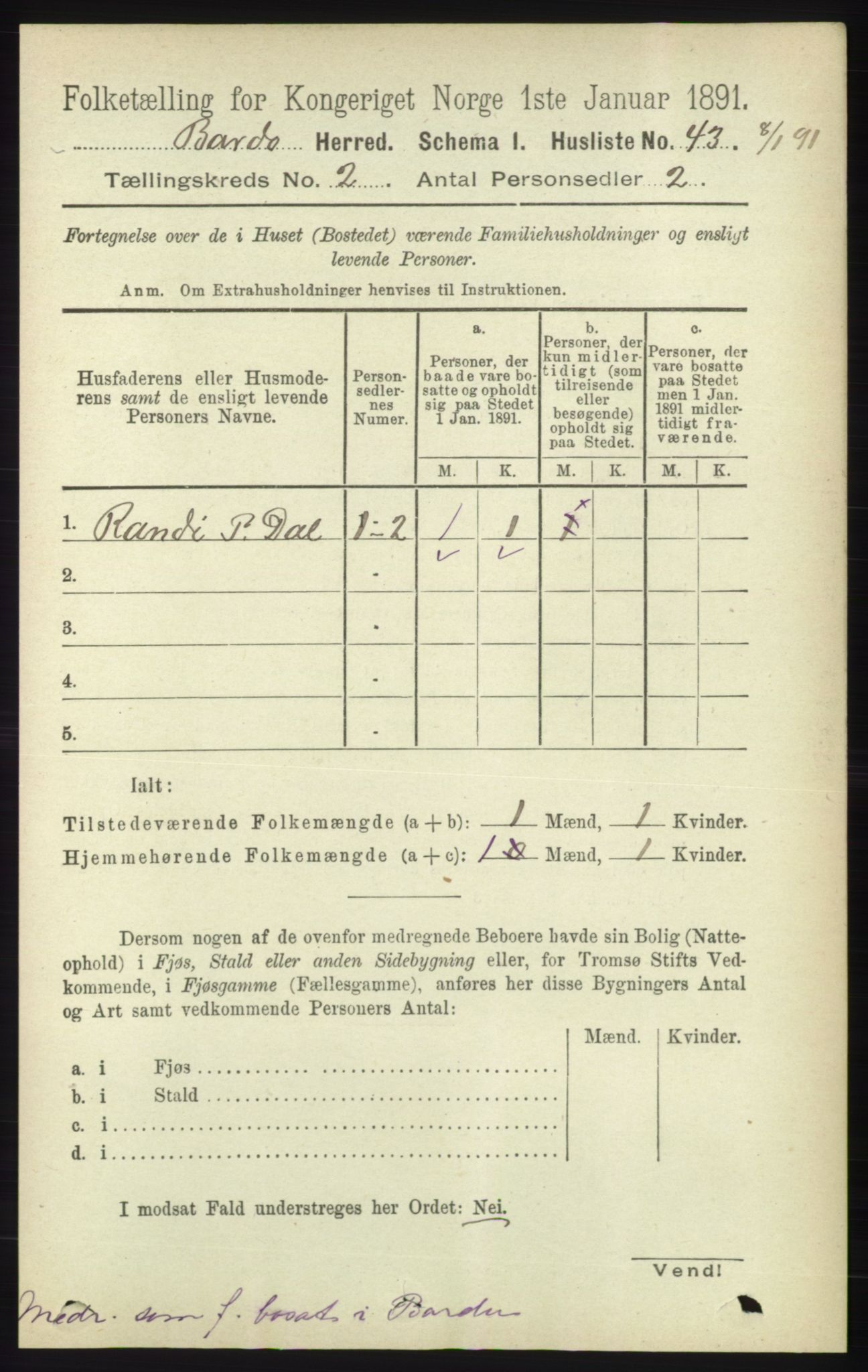 RA, Folketelling 1891 for 1922 Bardu herred, 1891, s. 475