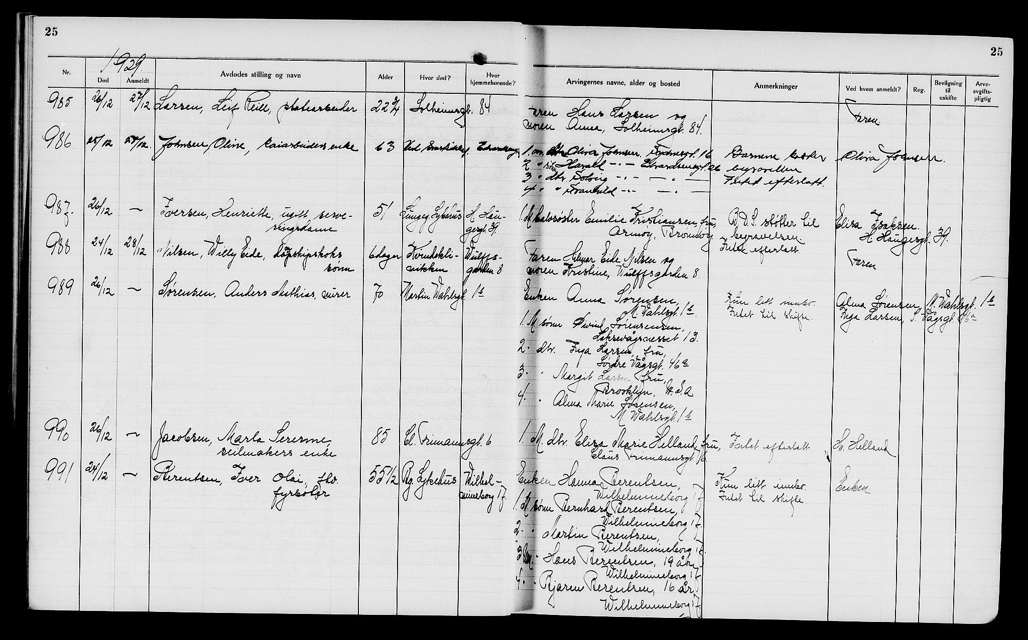 Byfogd og Byskriver i Bergen, AV/SAB-A-3401/06/06Na/L0017: Dødsfallsjournaler, 1929-1931, s. 25