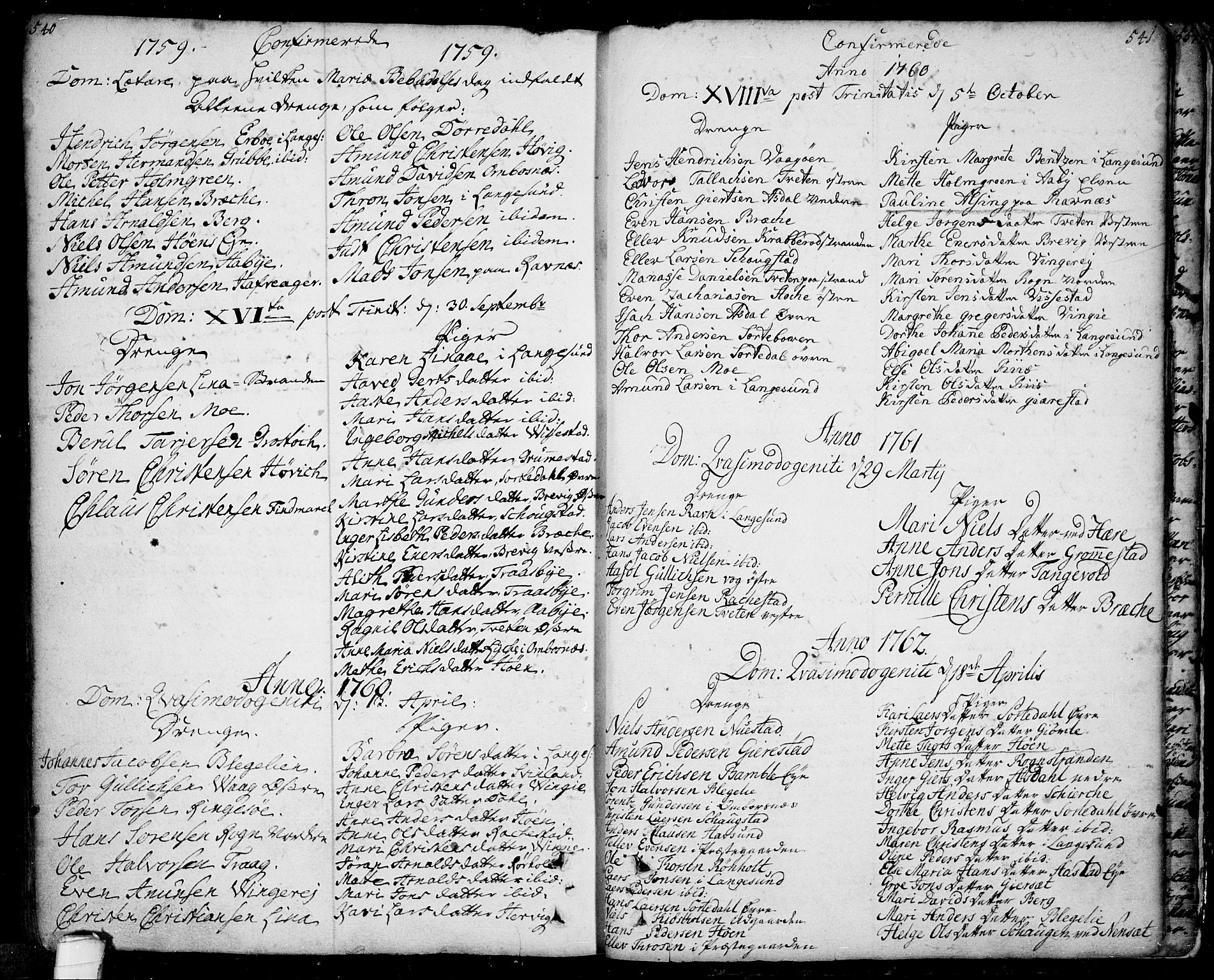 Bamble kirkebøker, AV/SAKO-A-253/F/Fa/L0001: Ministerialbok nr. I 1, 1702-1774, s. 540-541