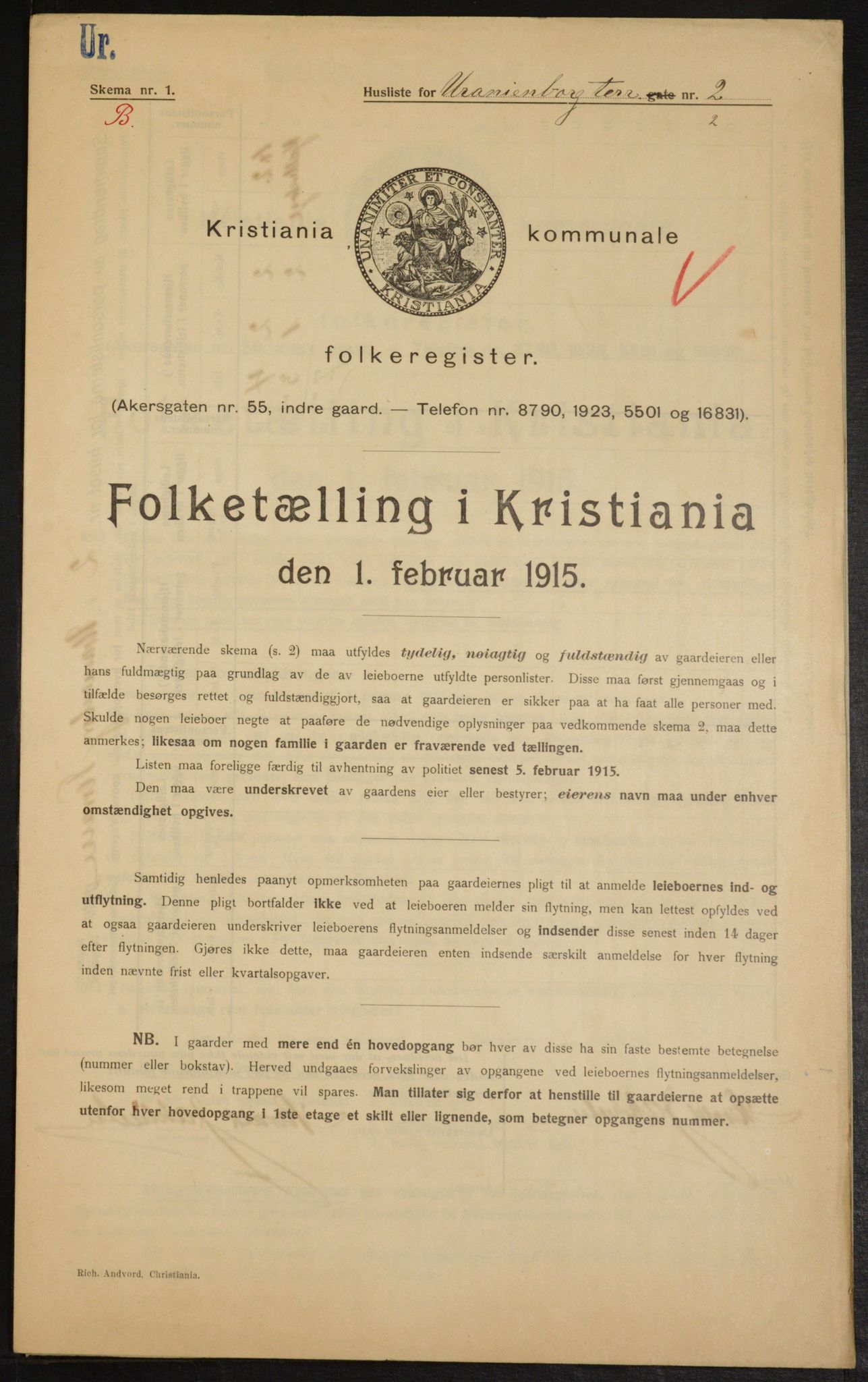 OBA, Kommunal folketelling 1.2.1915 for Kristiania, 1915, s. 120865