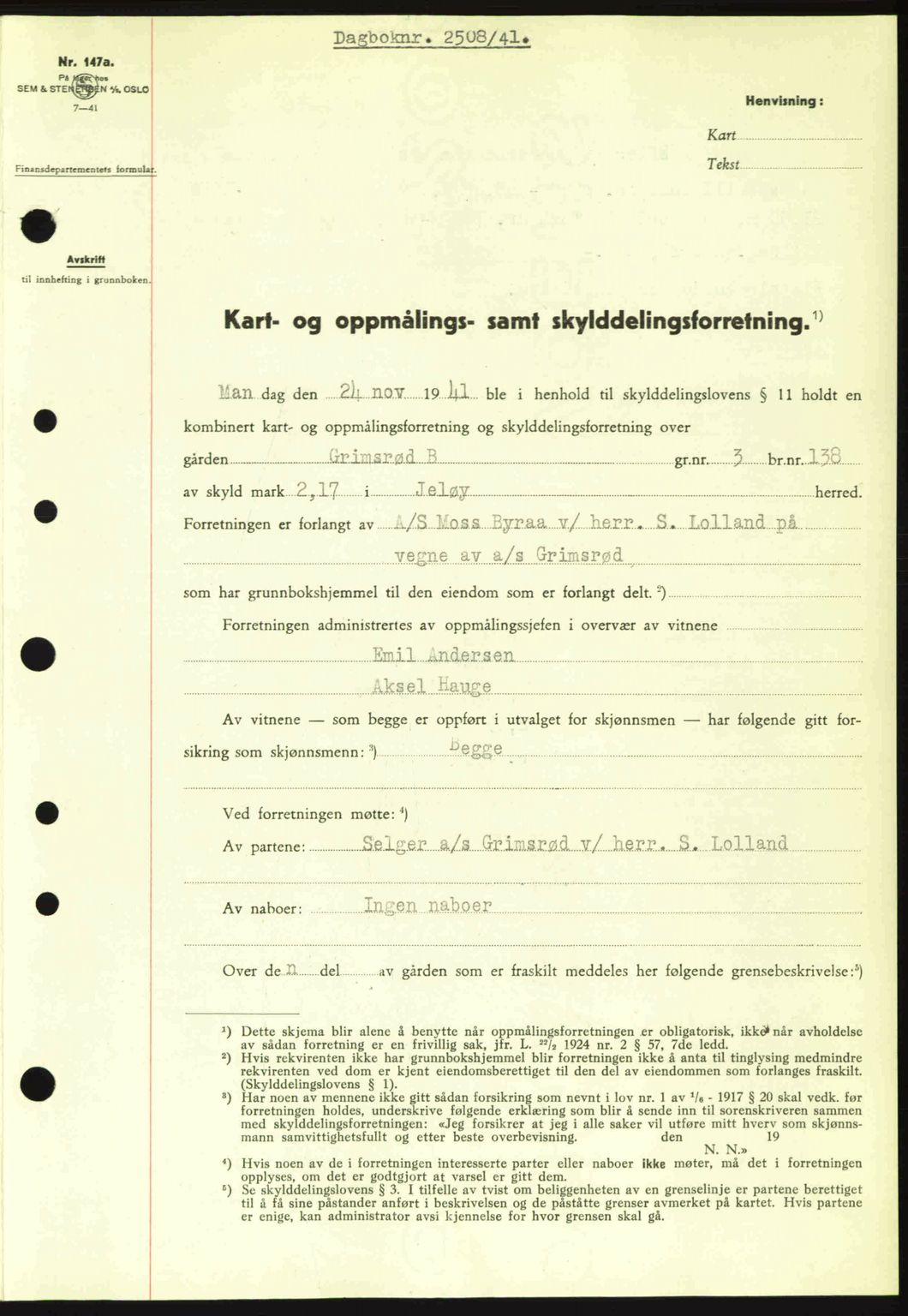 Moss sorenskriveri, SAO/A-10168: Pantebok nr. A9, 1941-1942, Dagboknr: 2508/1941