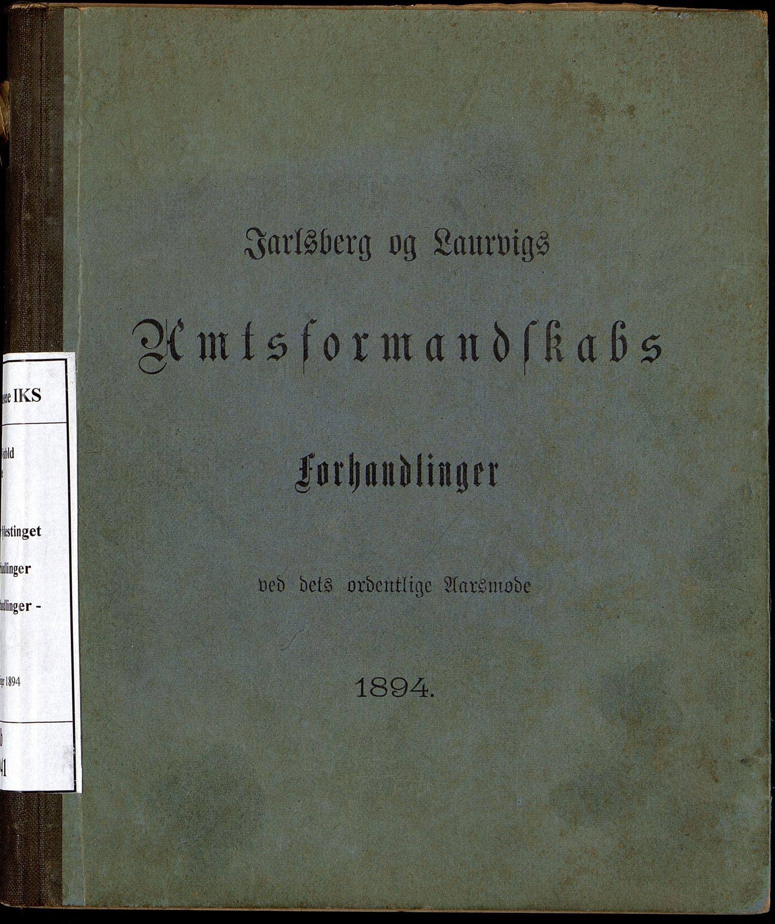 Vestfold fylkeskommune. Fylkestinget, VEMU/A-1315/A/Ab/Abb/L0041: Fylkestingsforhandlinger, 1894