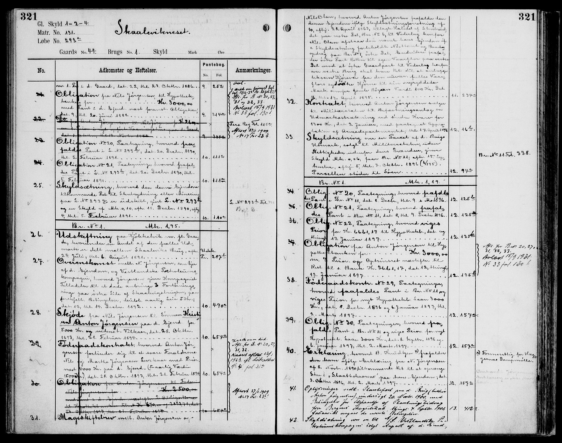 Midhordland sorenskriveri, AV/SAB-A-3001/1/G/Ga/Gab/L0107: Panteregister nr. II.A.b.107, s. 321