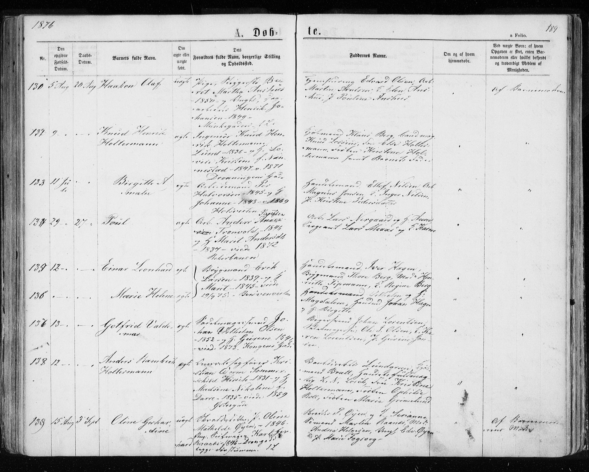 Ministerialprotokoller, klokkerbøker og fødselsregistre - Sør-Trøndelag, SAT/A-1456/601/L0054: Ministerialbok nr. 601A22, 1866-1877, s. 189