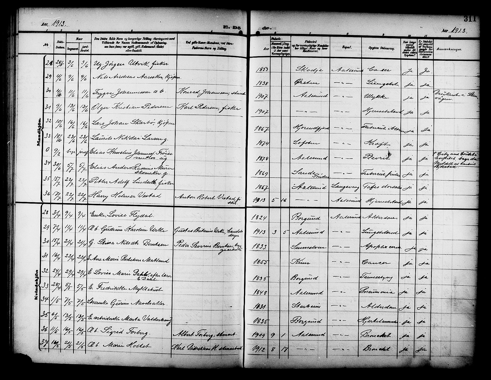 Ministerialprotokoller, klokkerbøker og fødselsregistre - Møre og Romsdal, AV/SAT-A-1454/529/L0470: Klokkerbok nr. 529C07, 1907-1917, s. 311