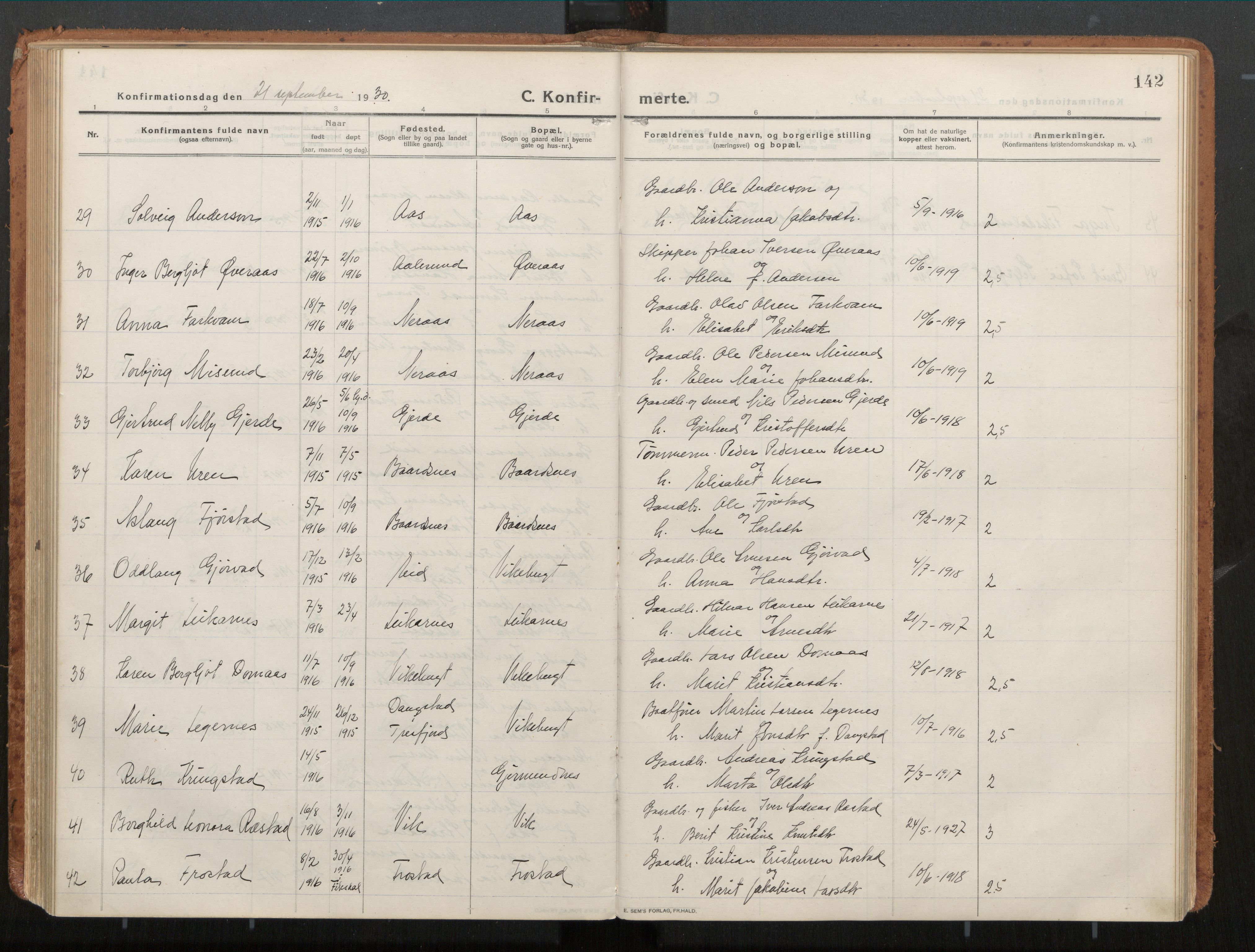 Ministerialprotokoller, klokkerbøker og fødselsregistre - Møre og Romsdal, AV/SAT-A-1454/539/L0534a: Ministerialbok nr. 539A08, 1912-1935, s. 142