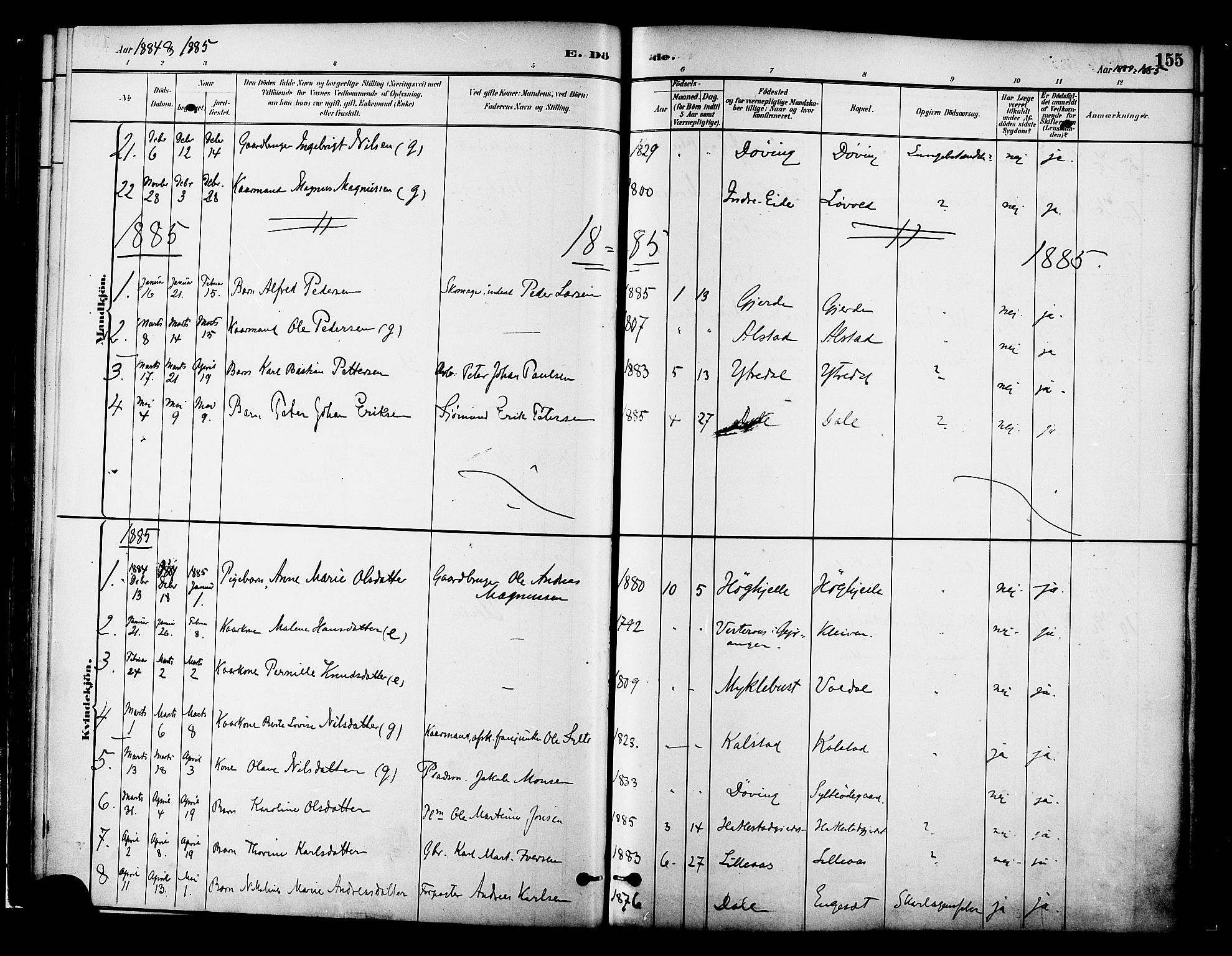 Ministerialprotokoller, klokkerbøker og fødselsregistre - Møre og Romsdal, AV/SAT-A-1454/519/L0255: Ministerialbok nr. 519A14, 1884-1908, s. 155