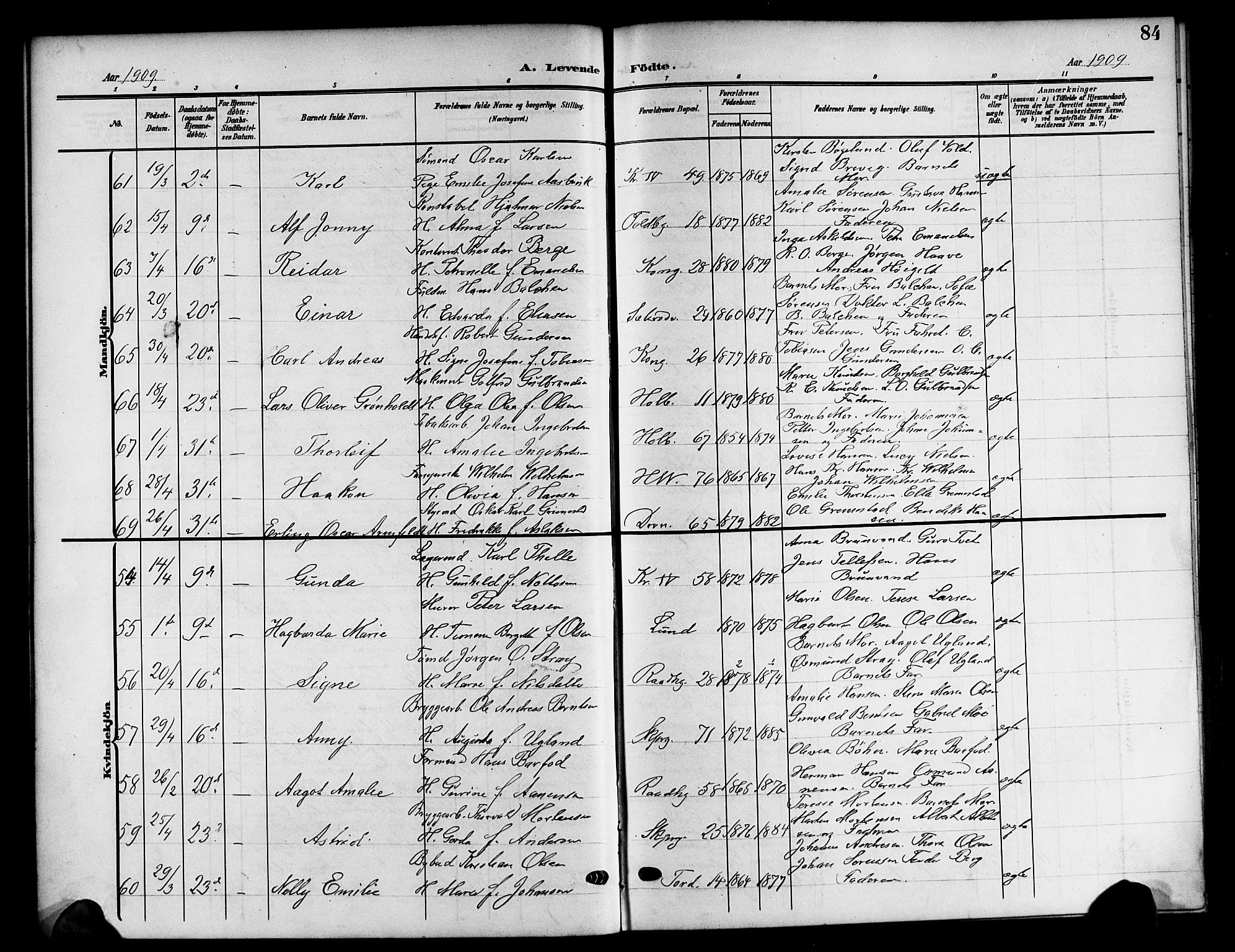 Kristiansand domprosti, AV/SAK-1112-0006/F/Fb/L0019: Klokkerbok nr. B 19, 1905-1914, s. 84