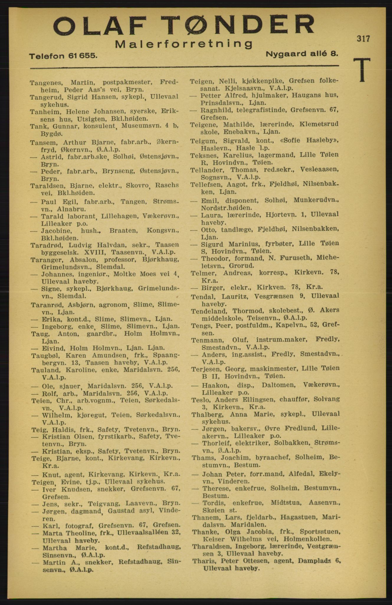 Aker adressebok/adressekalender, PUBL/001/A/003: Akers adressekalender, 1924-1925, s. 317
