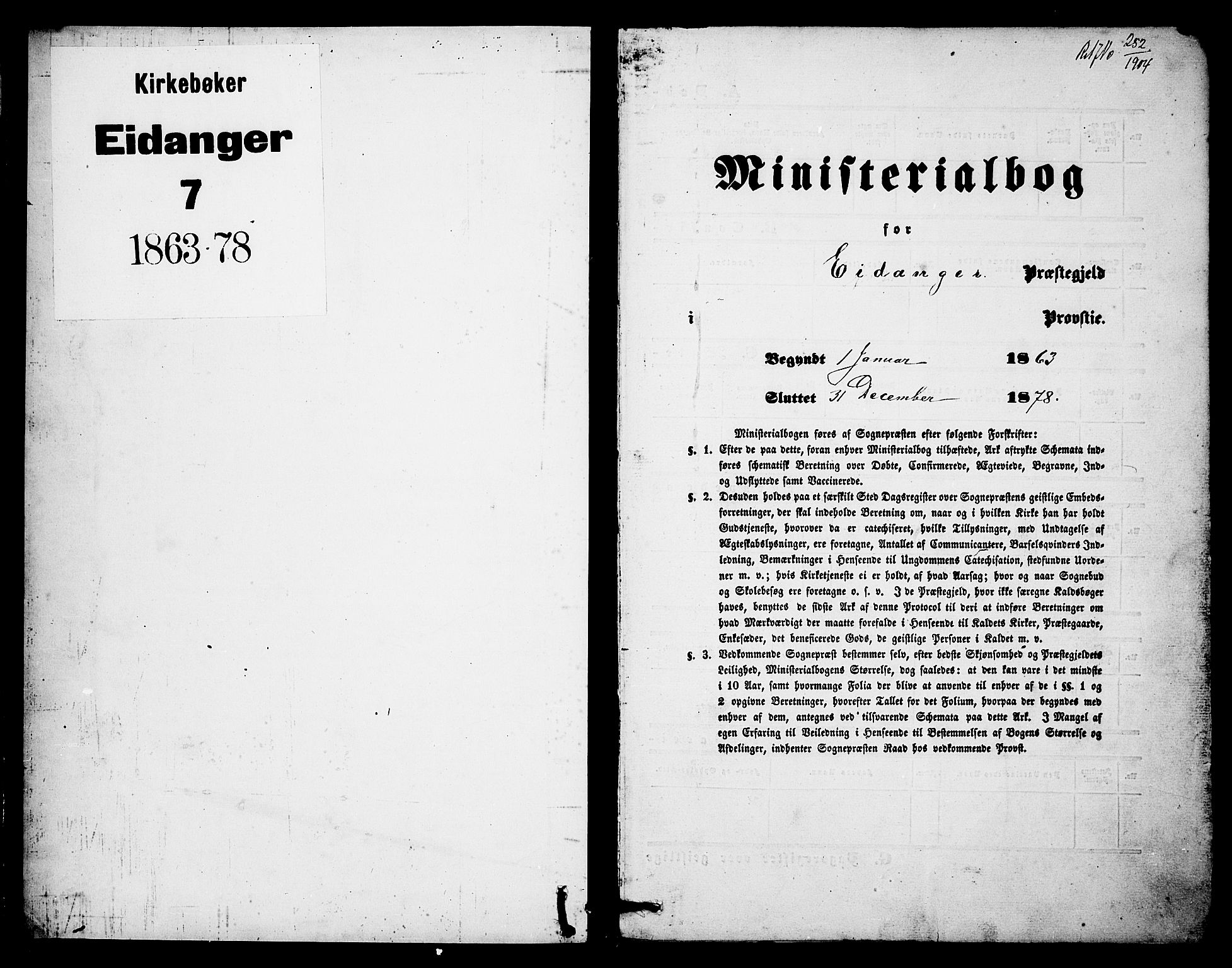 Eidanger kirkebøker, SAKO/A-261/G/Ga/L0001: Klokkerbok nr. 1, 1863-1878