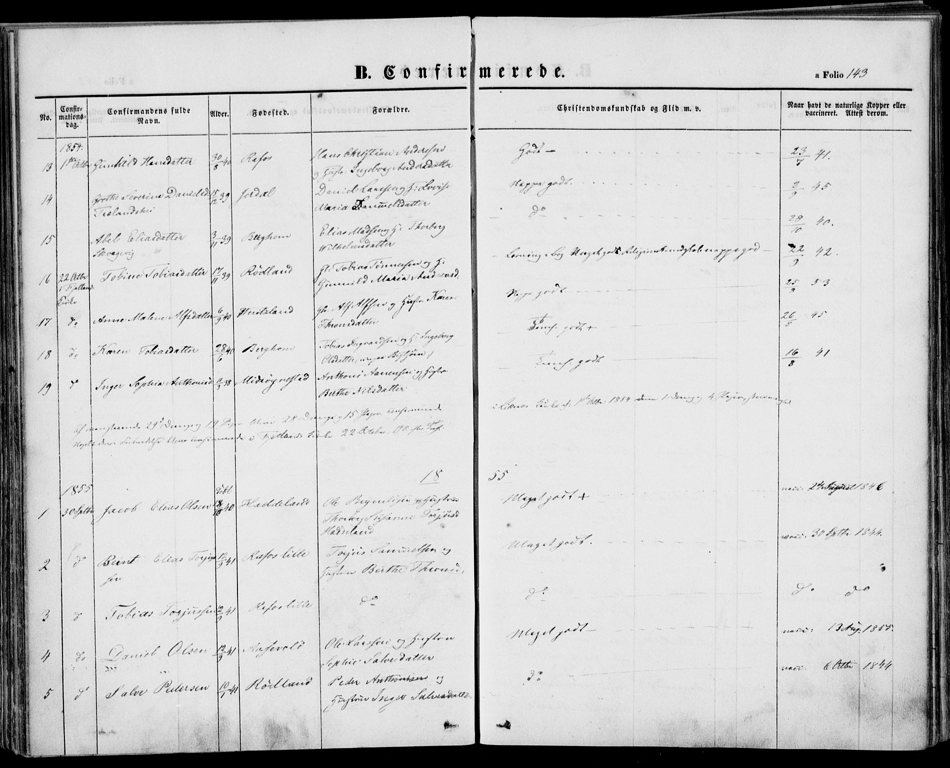 Kvinesdal sokneprestkontor, SAK/1111-0026/F/Fa/Fab/L0005: Ministerialbok nr. A 5, 1844-1857, s. 143