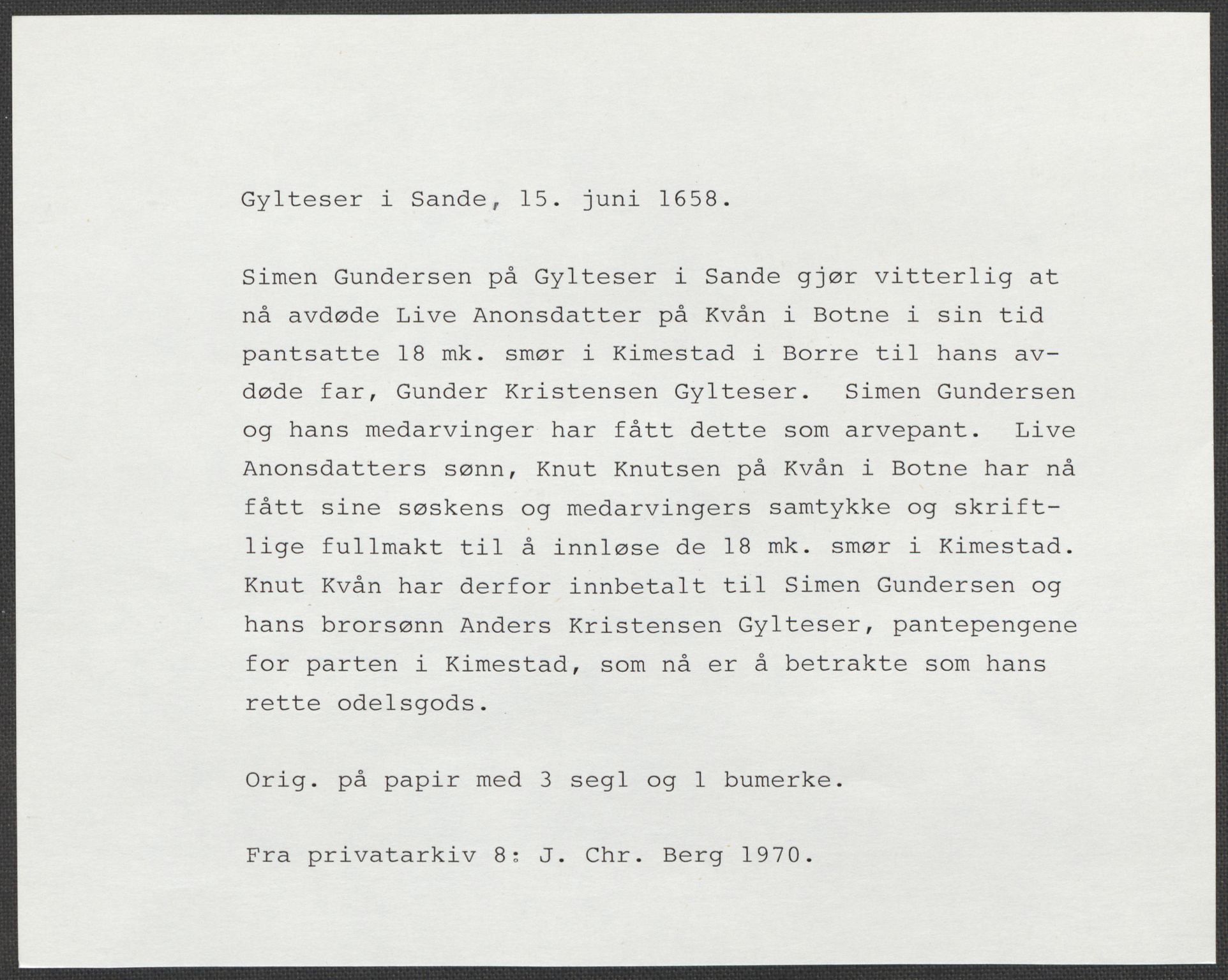 Riksarkivets diplomsamling, RA/EA-5965/F15/L0024: Prestearkiv - Vestfold, 1619-1681, s. 185