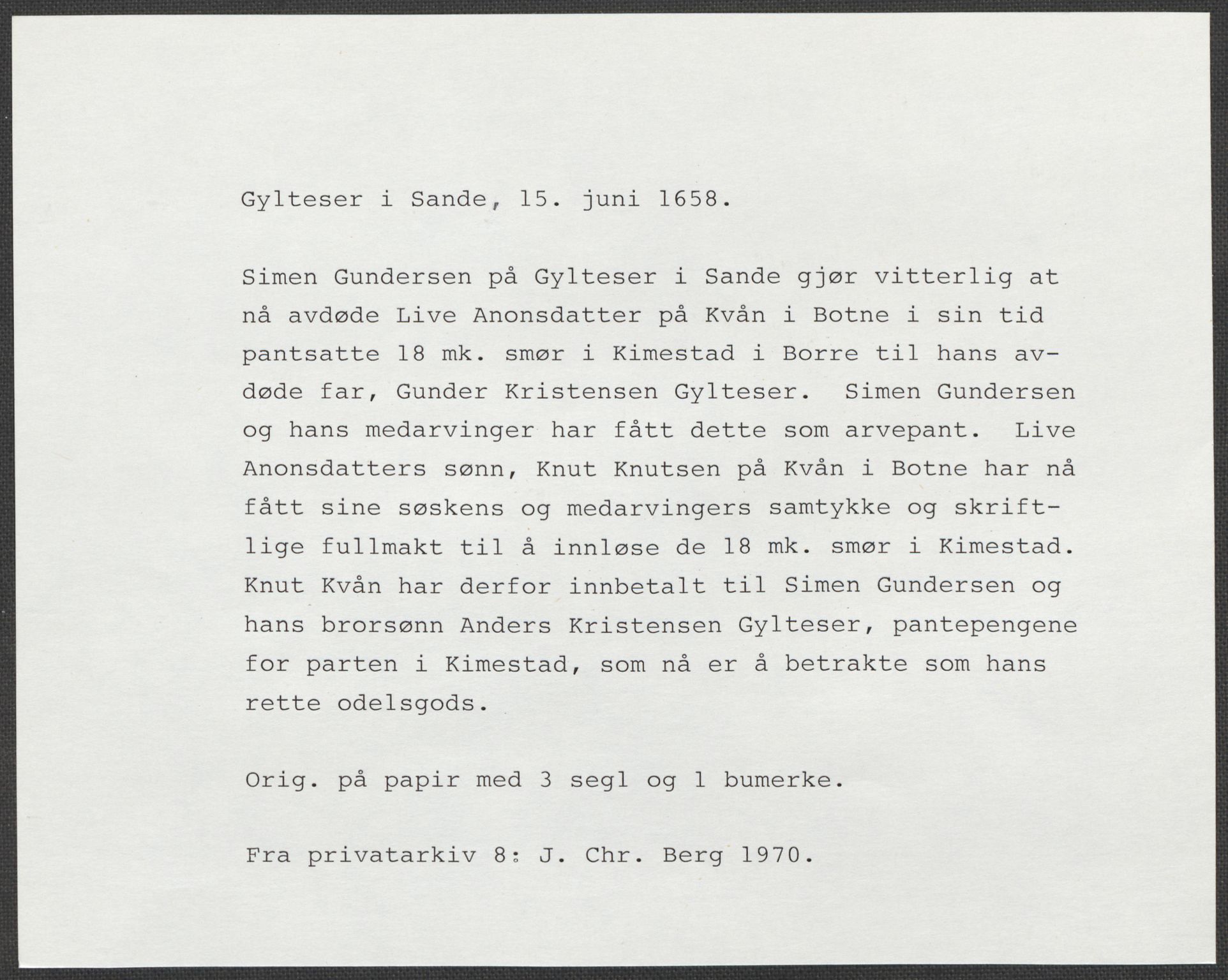 Riksarkivets diplomsamling, AV/RA-EA-5965/F15/L0024: Prestearkiv - Vestfold, 1619-1681, s. 185