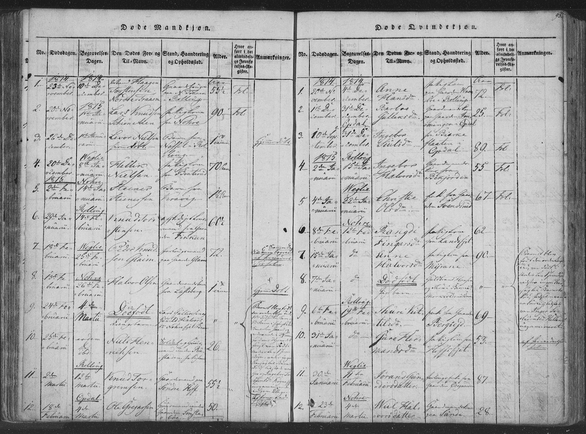 Rollag kirkebøker, AV/SAKO-A-240/F/Fa/L0006: Ministerialbok nr. I 6, 1814-1828, s. 95