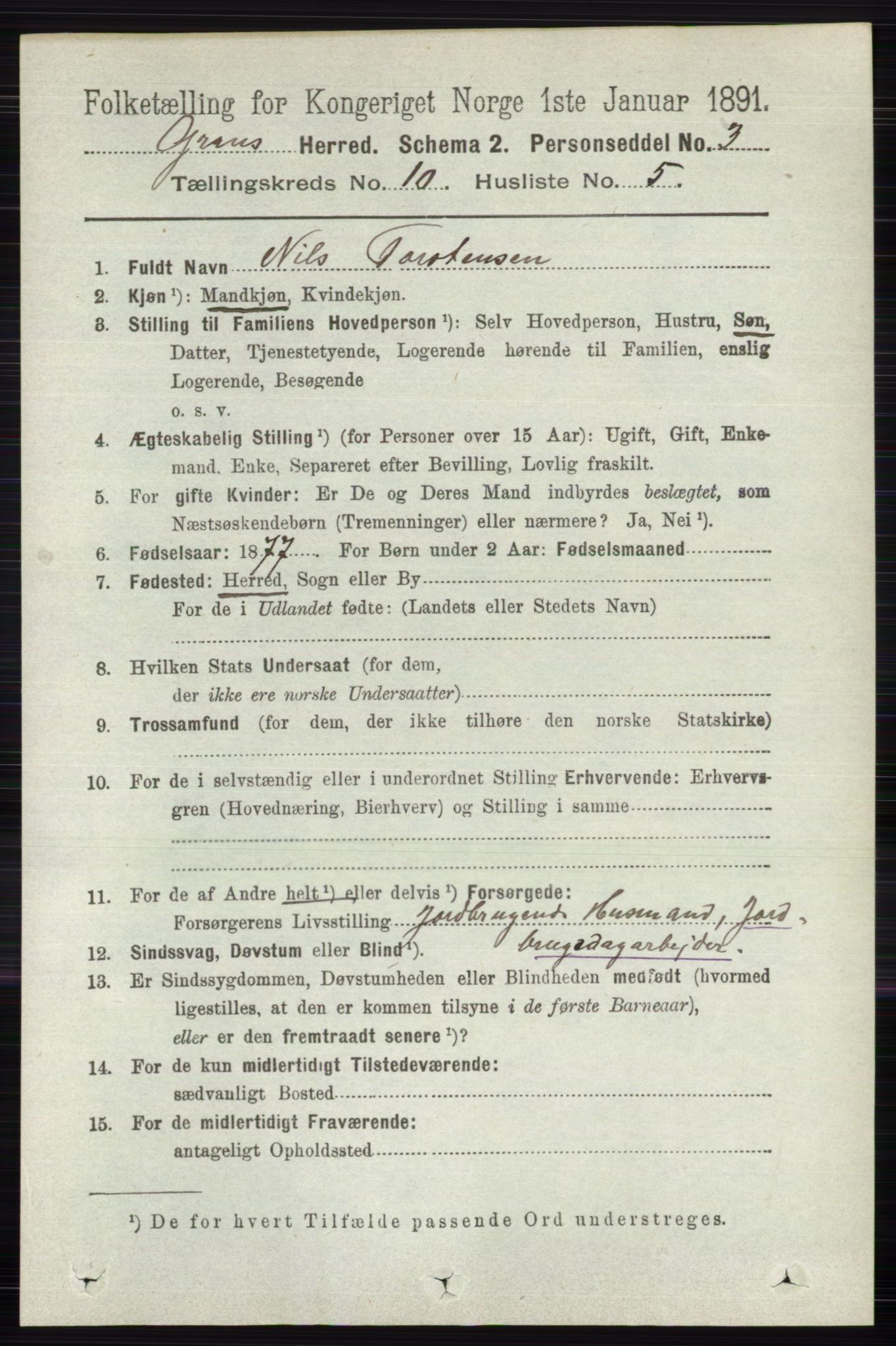 RA, Folketelling 1891 for 0534 Gran herred, 1891, s. 4703