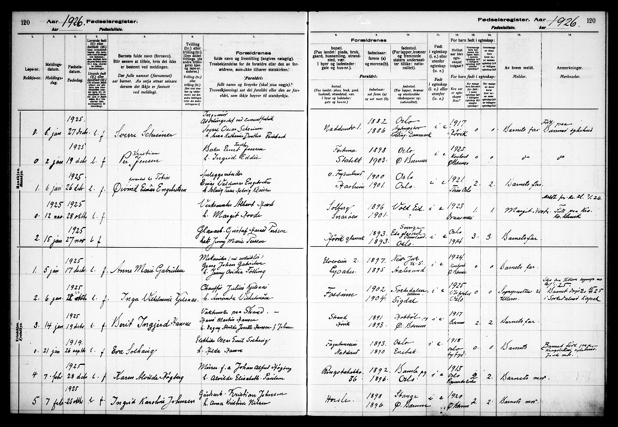 Østre Bærum prestekontor Kirkebøker, AV/SAO-A-10887/J/Ja/L0002: Fødselsregister nr. 2, 1922-1928, s. 120