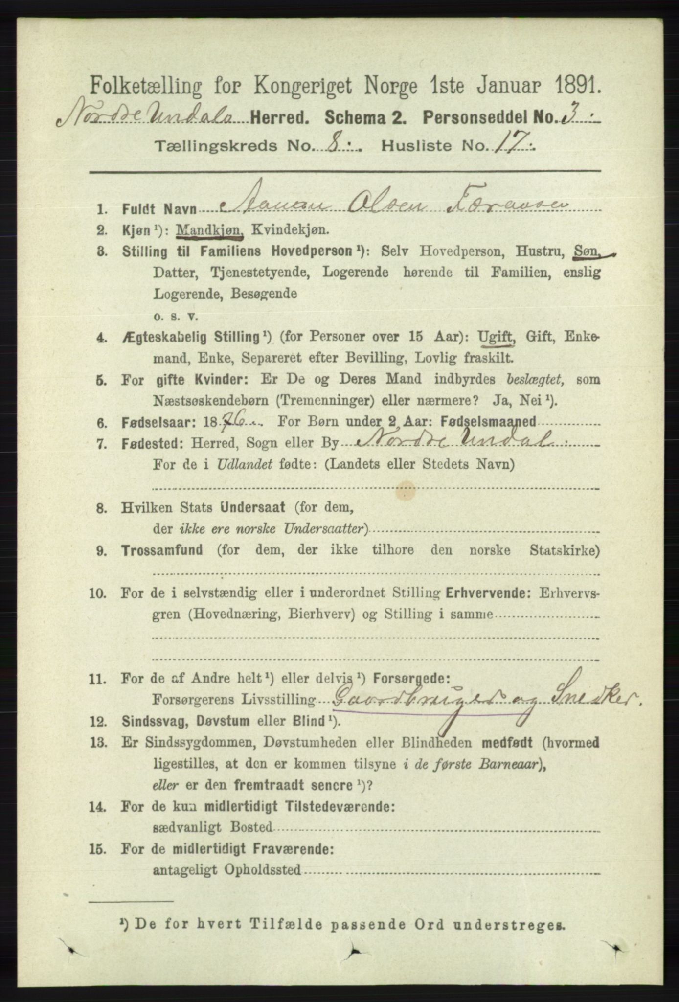 RA, Folketelling 1891 for 1028 Nord-Audnedal herred, 1891, s. 2188