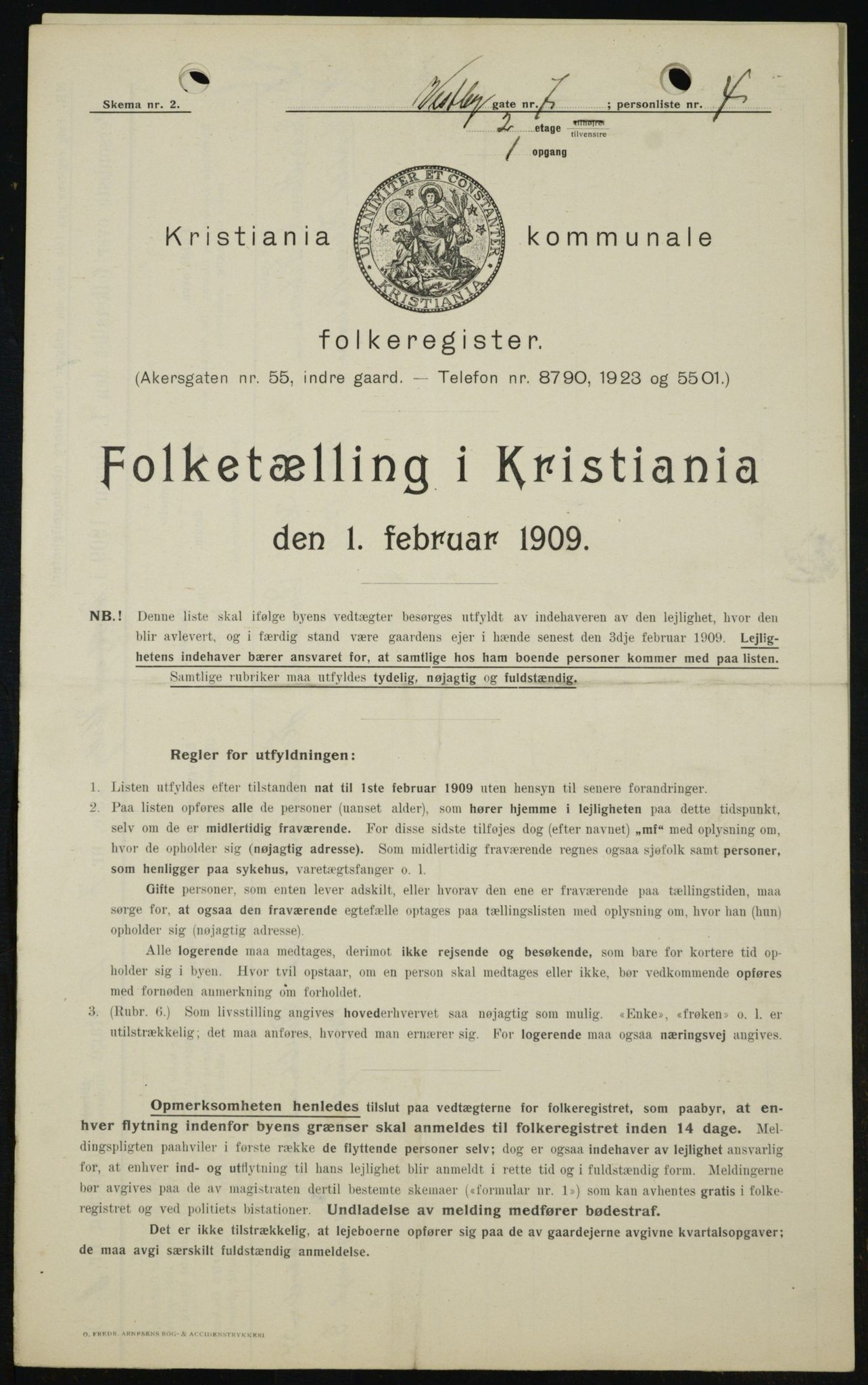 OBA, Kommunal folketelling 1.2.1909 for Kristiania kjøpstad, 1909, s. 90532