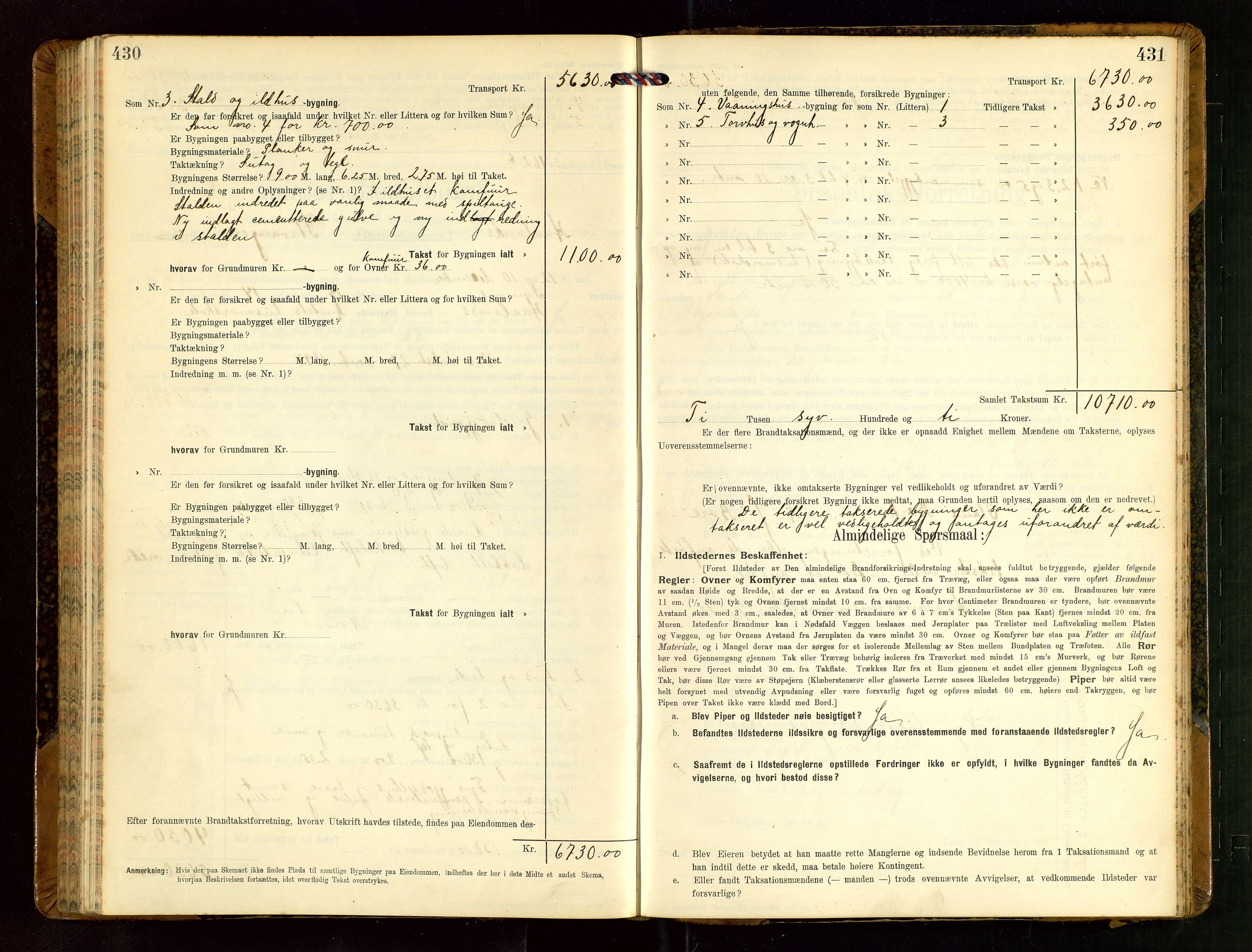 Håland lensmannskontor, AV/SAST-A-100100/Gob/L0004: Branntakstprotokoll - skjematakst. Register i boken., 1913-1915, s. 430-431