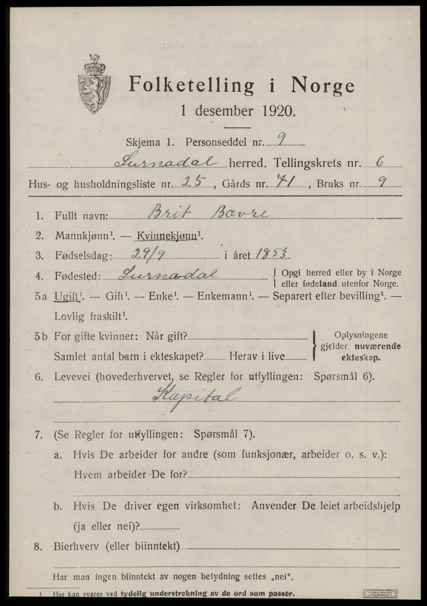 SAT, Folketelling 1920 for 1566 Surnadal herred, 1920, s. 4565